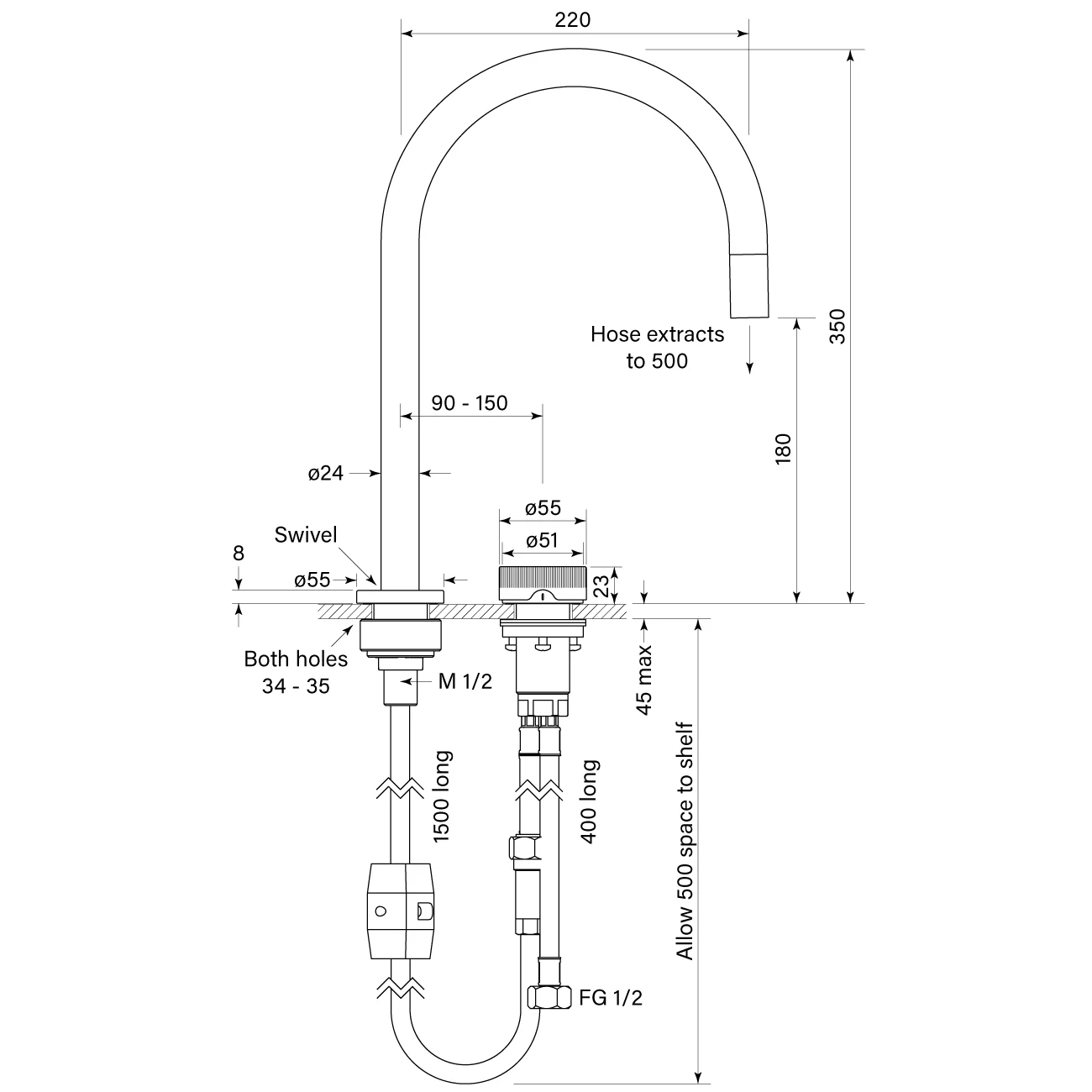 Faucet Strommen Zero Progresiv Fluted Sink Mixer w. pull out, curve