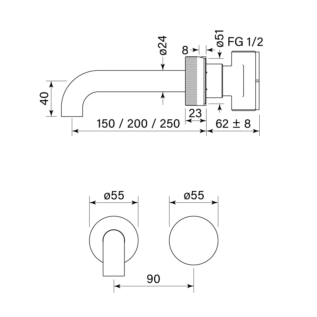 Faucet Strommen Zero Progresiv Fluted Wall Basin mixer set, 200