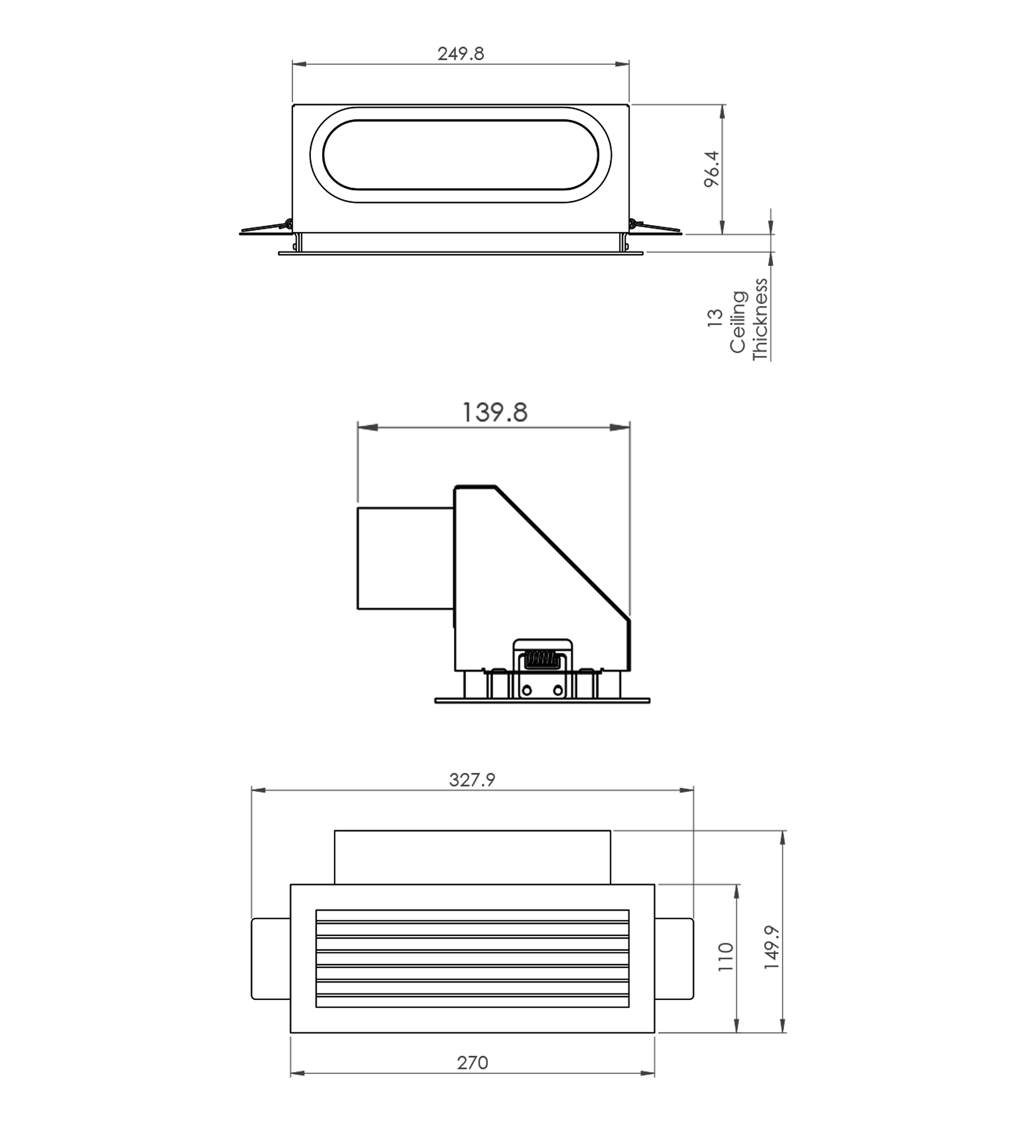 Expella Linear Bar Grille with Plenum Box, White Powdercoat Aluminium