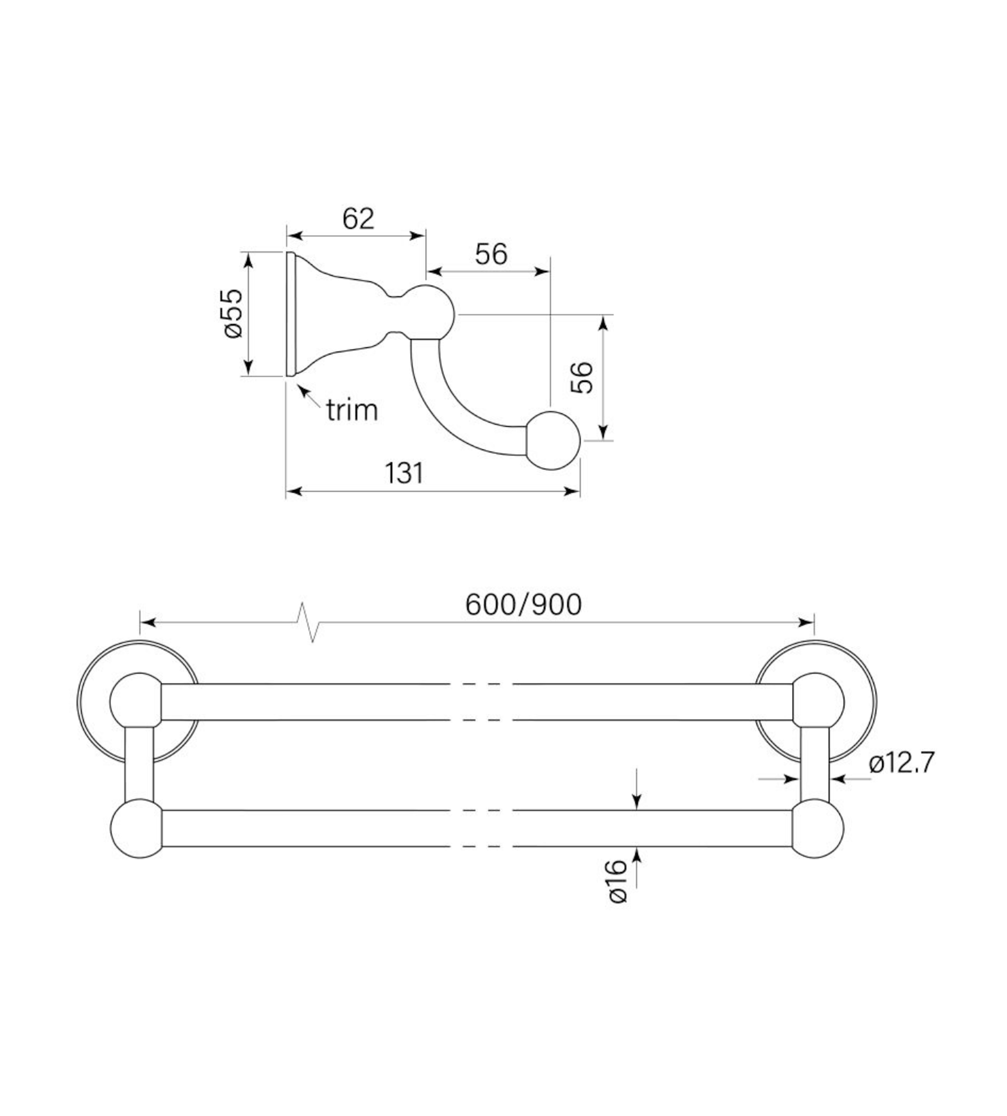 Faucet Strommen Cascade Towel Rail Double 900