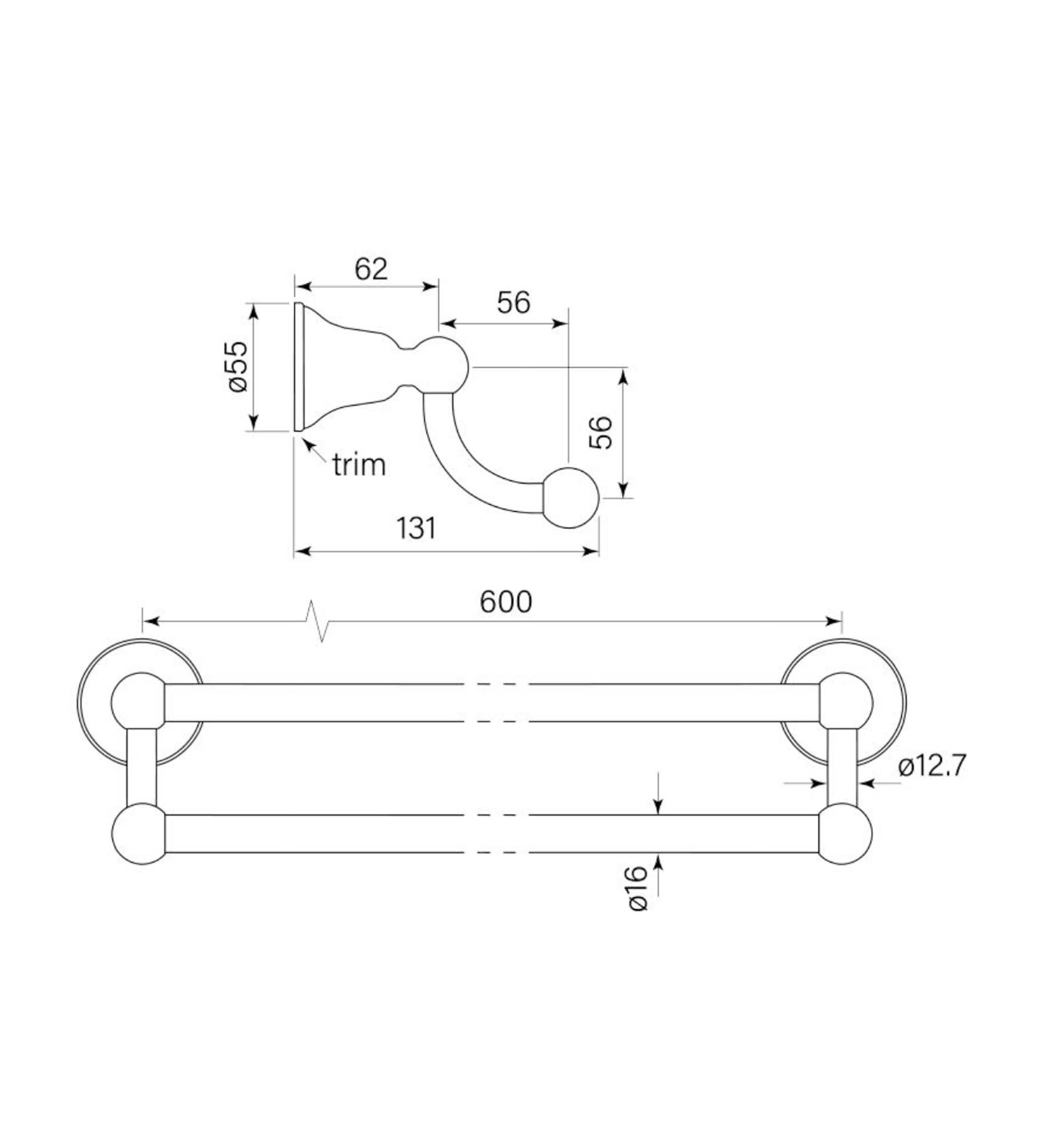 Faucet Strommen Cascade Towel Rail Double 600