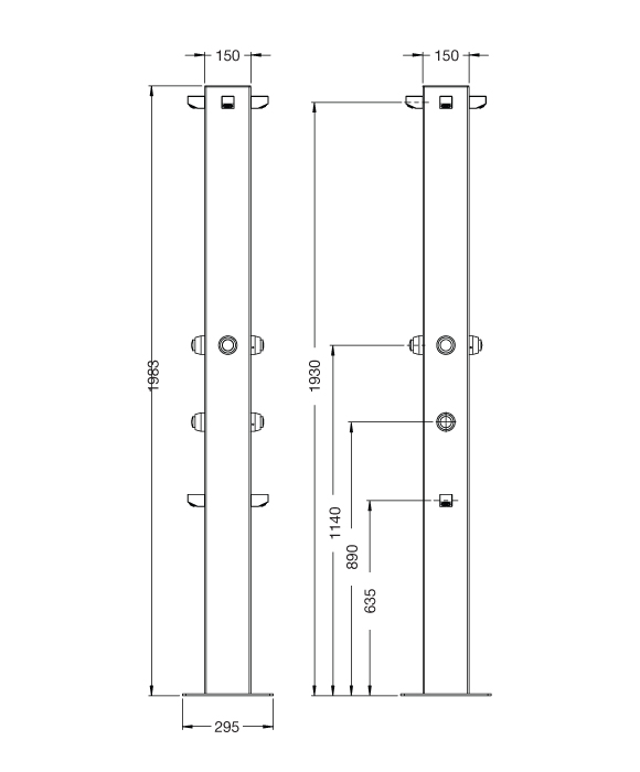 Rainware 5045 Beach Quartet Commercial Outdoor Quad Shower With Time Flow & Double Footwash