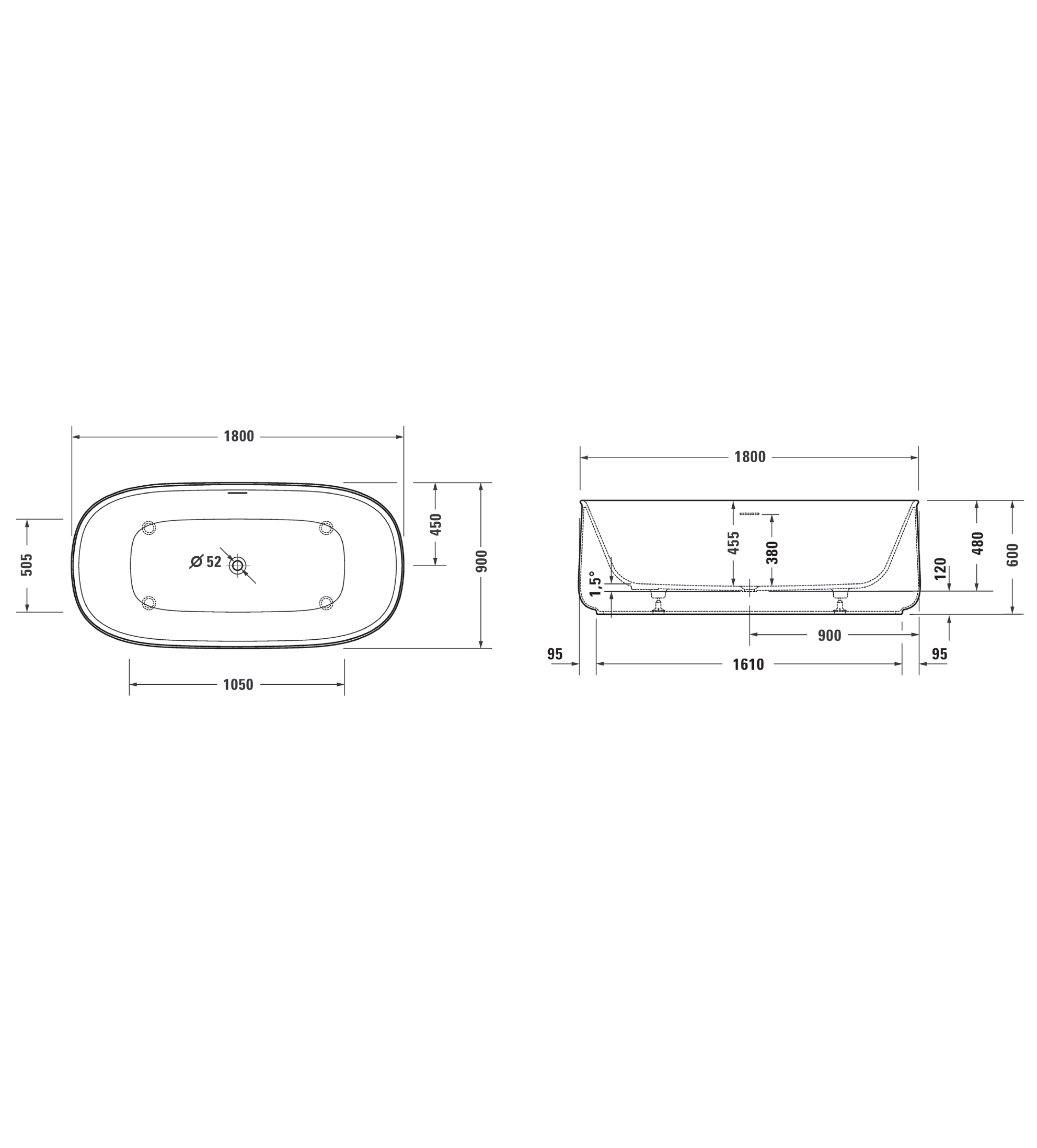 Duravit Zencha Freestanding Bath 1800 x 900mm, Solid Surface White