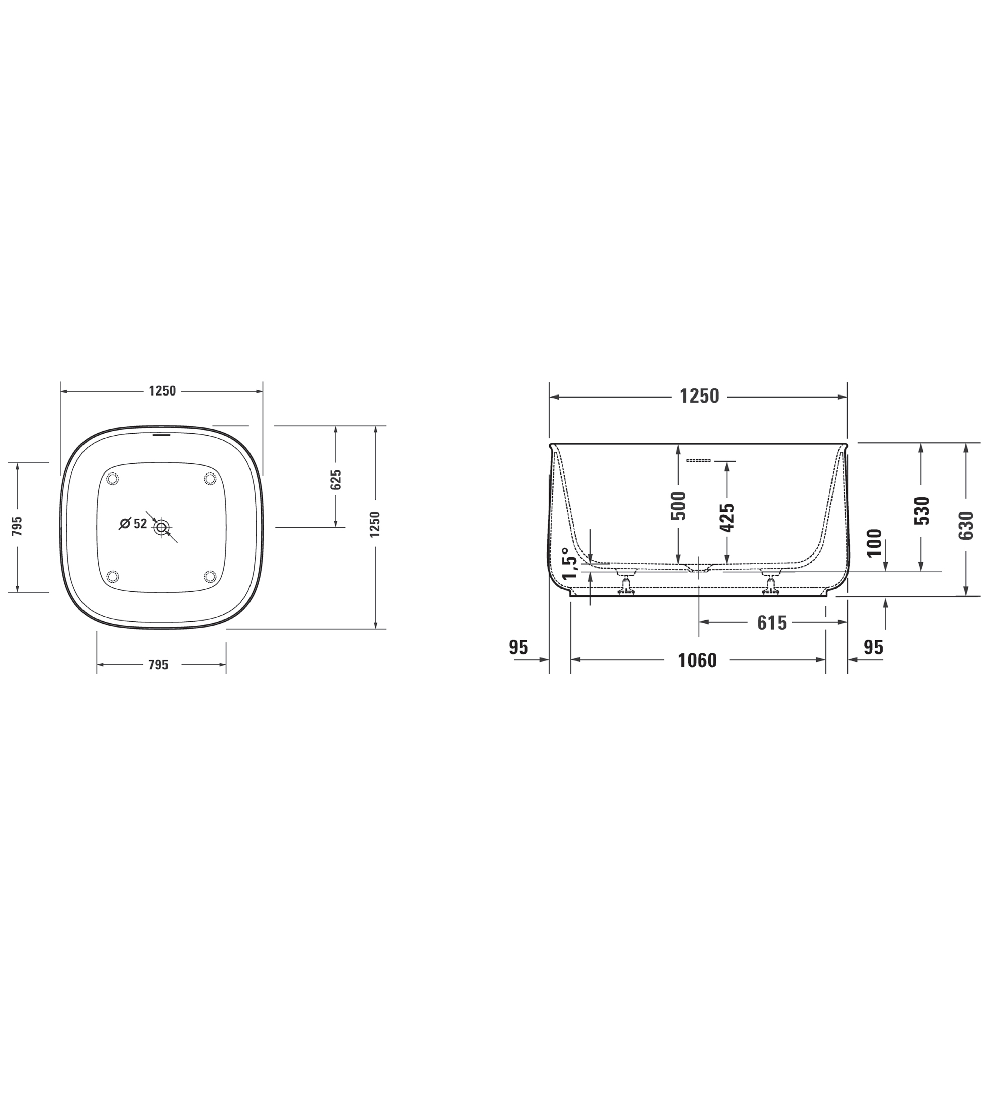 Duravit Zencha Freestanding Bath 1250 x 1250mm, Solid Surface White