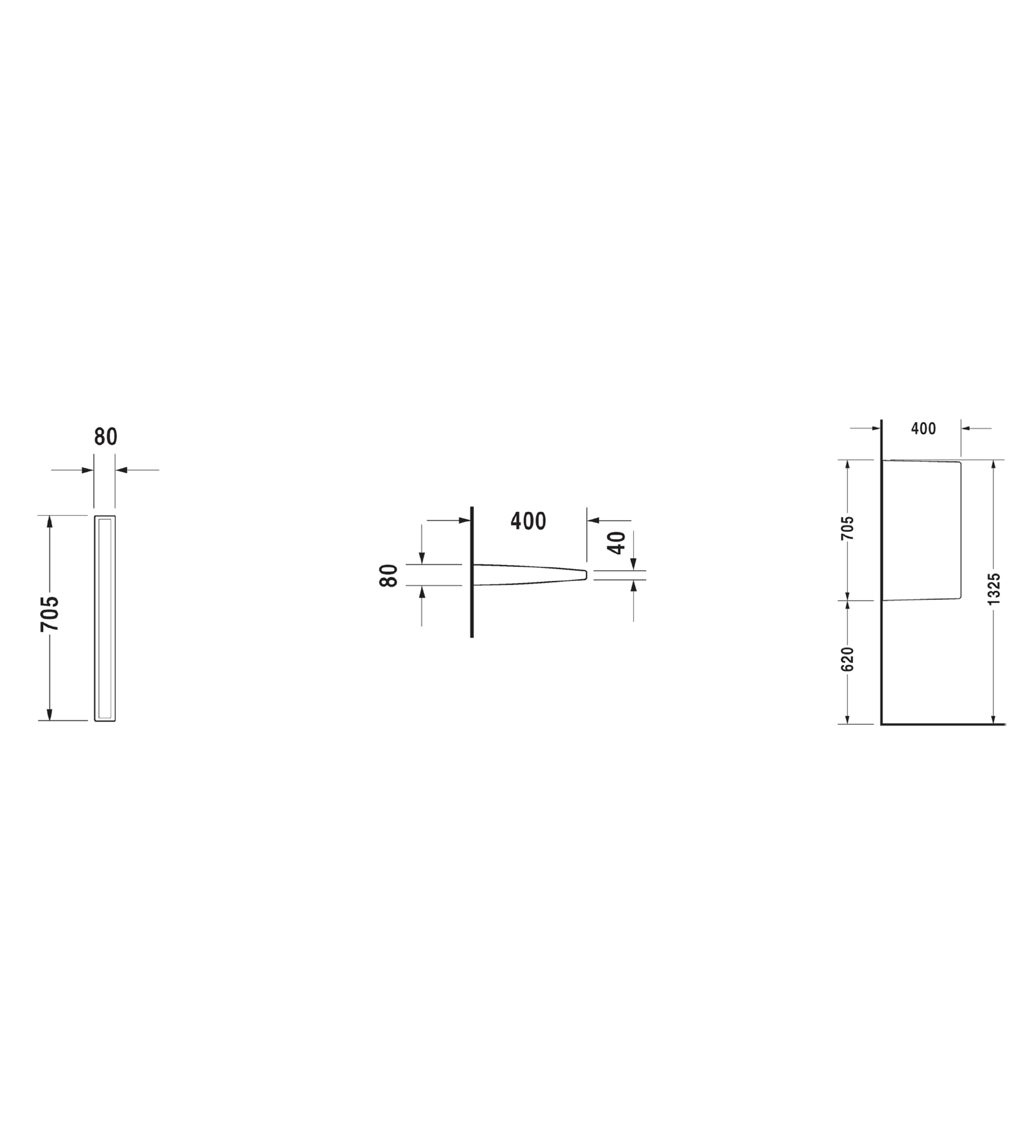 Duravit Starck 3 Ceramic Urinal Partition 705 x 400mm, Gloss White