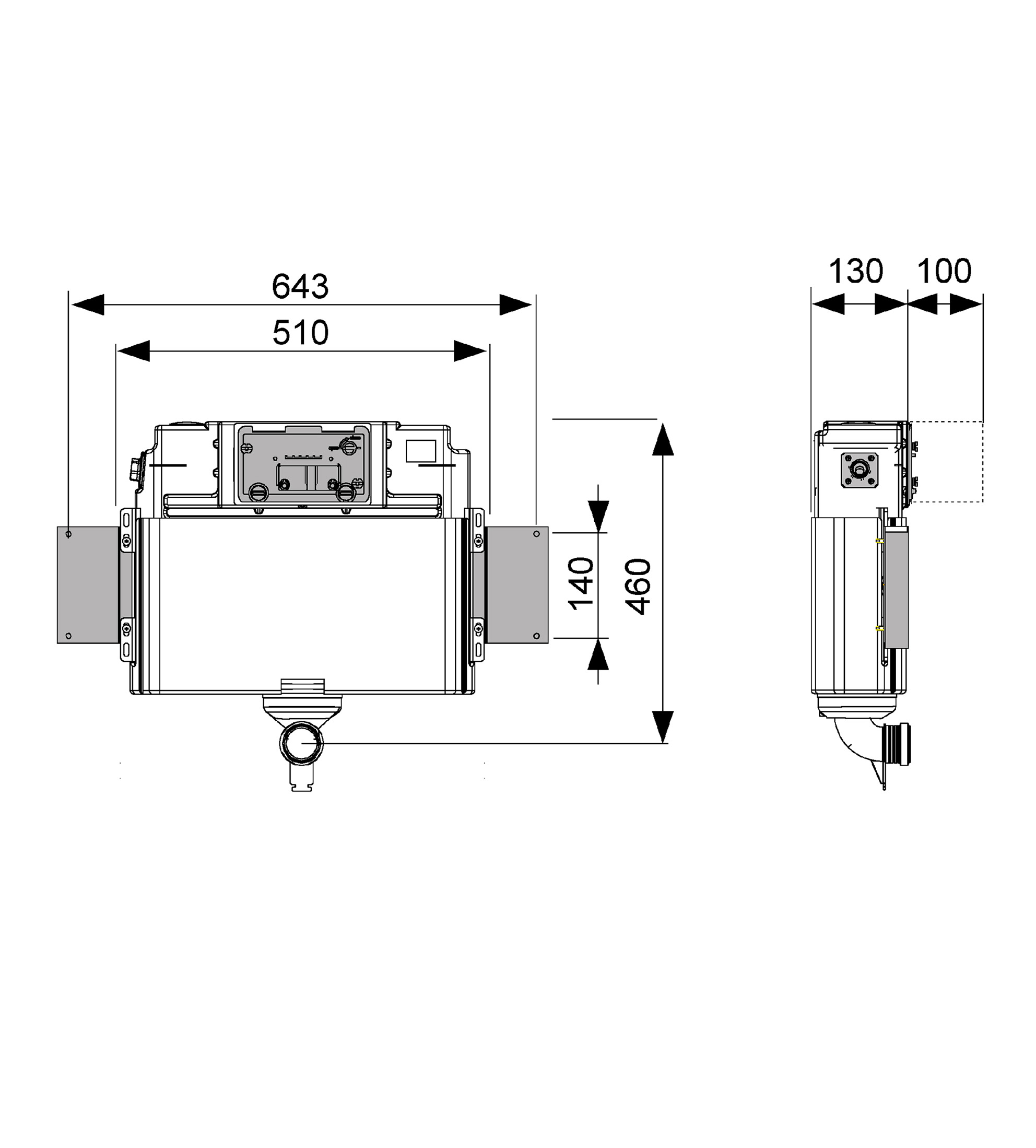 TECE Universal 820mm Low Level Pedestal Cistern