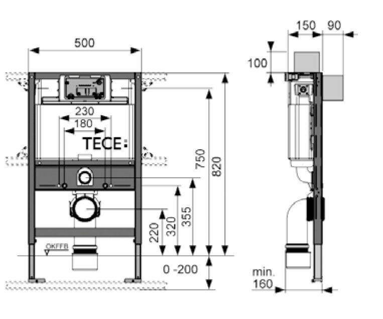 TECE Universal 820mm Wall Hung Low Level Cistern