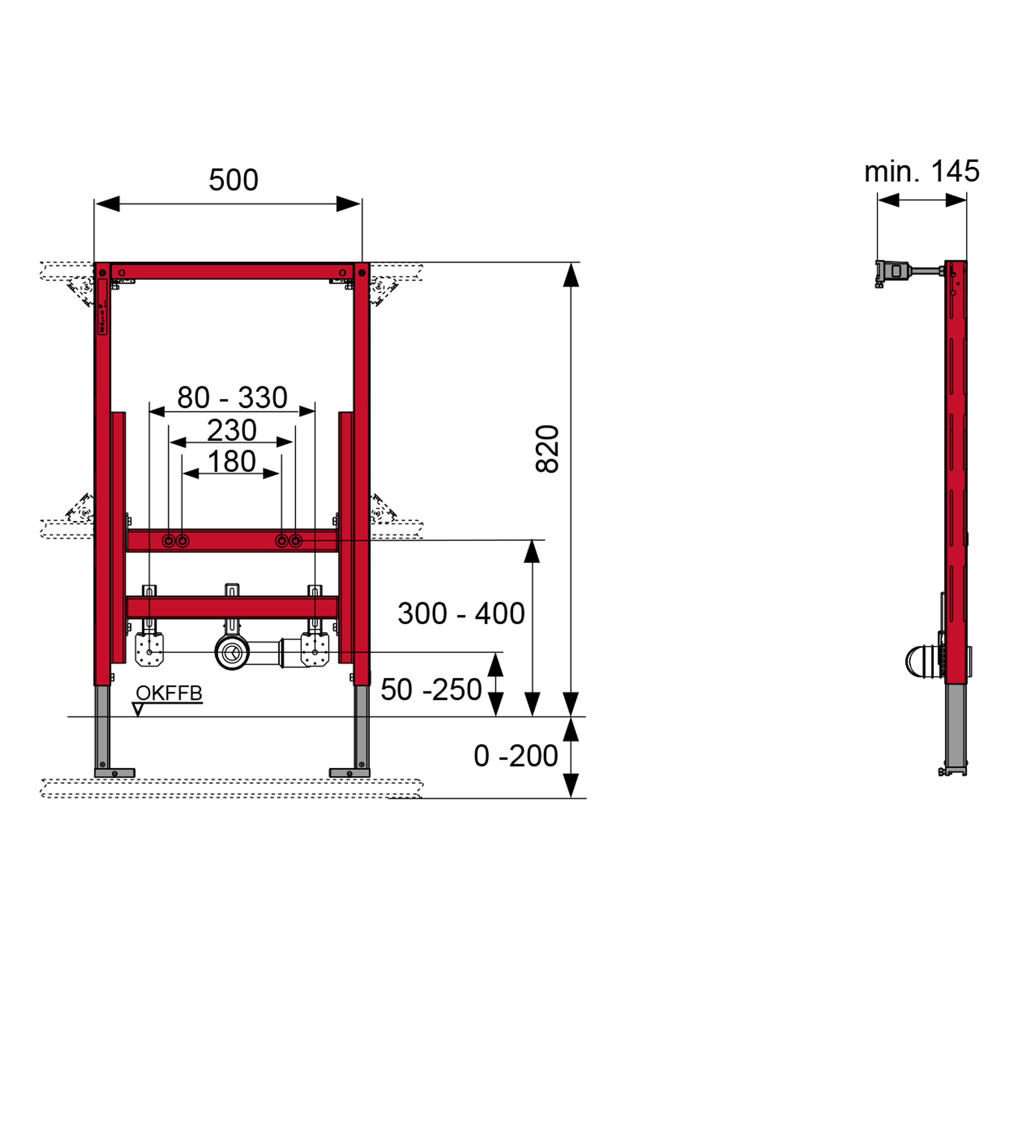 TECE Bidet Frame for Wall Hung Bidets 1120mm