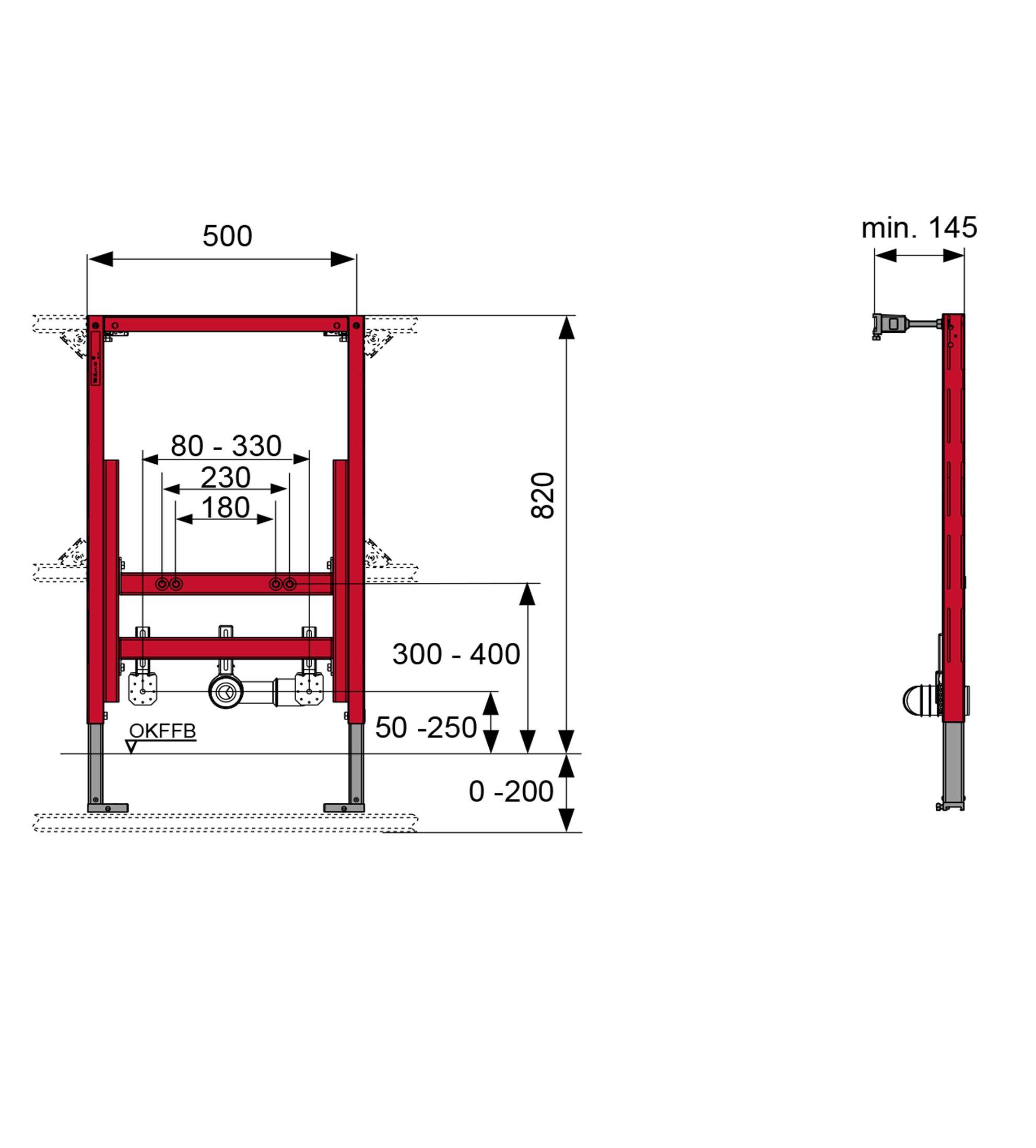 TECE Bidet Frame for Wall Hung Bidets 820mm