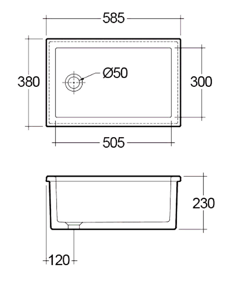 1901 585mm Fireclay Lab Sink 3, White, Chrome Waste