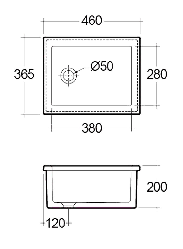 1901 460mm Fireclay Lab Sink 4, White, Chrome Waste