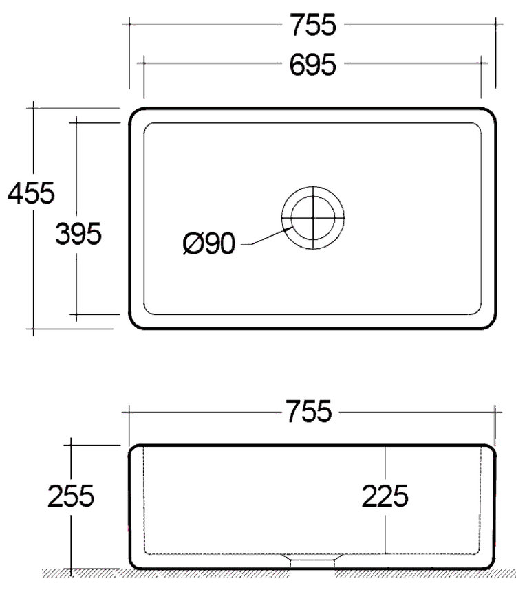 1901 Farmhouse 755mm Fireclay Butler Sink, White, Stainless Steel Waste