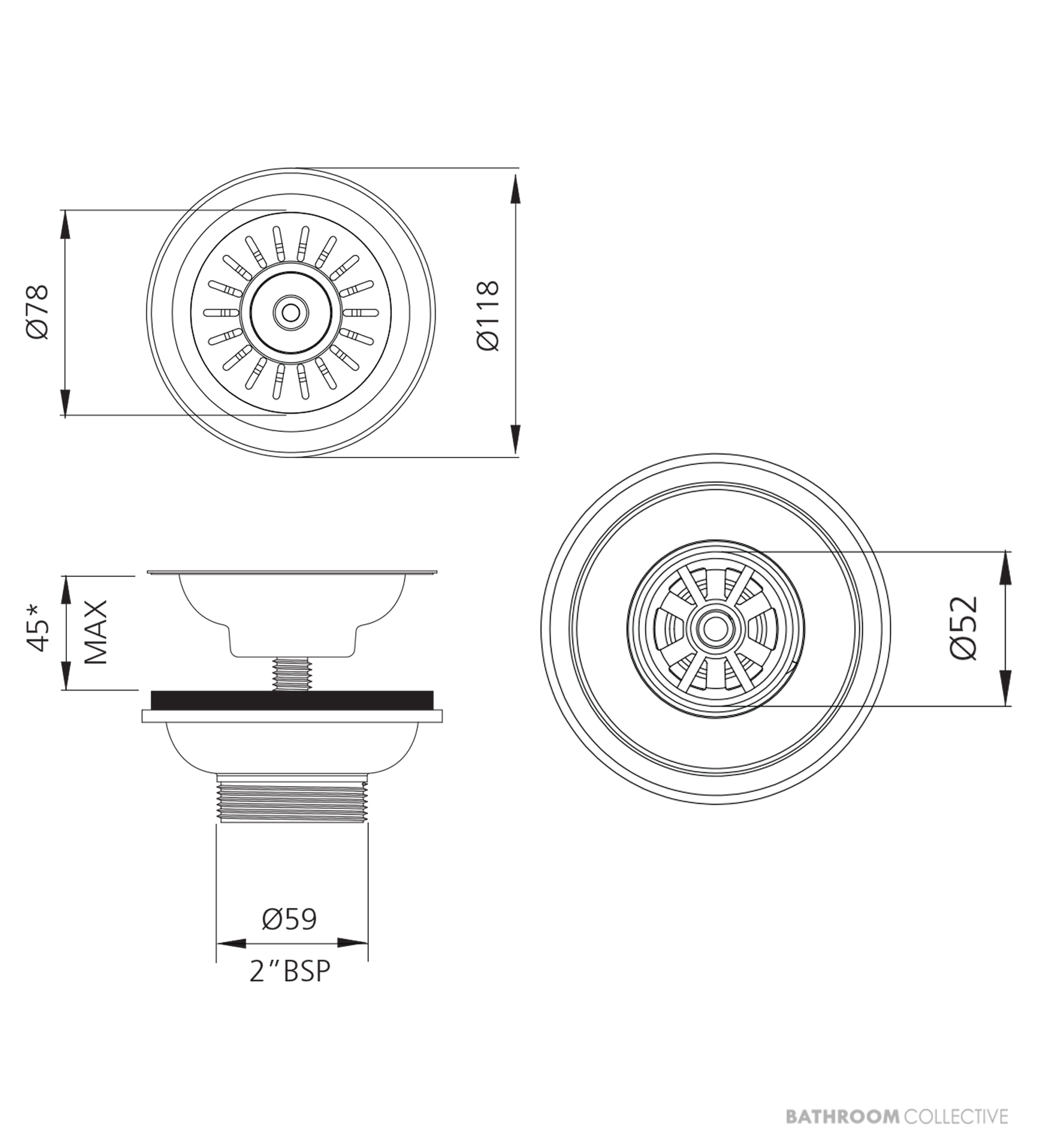Oliveri Basket Waste with Extended Screw to suit Santorini Sinks, Gold AC14-AU-EXT