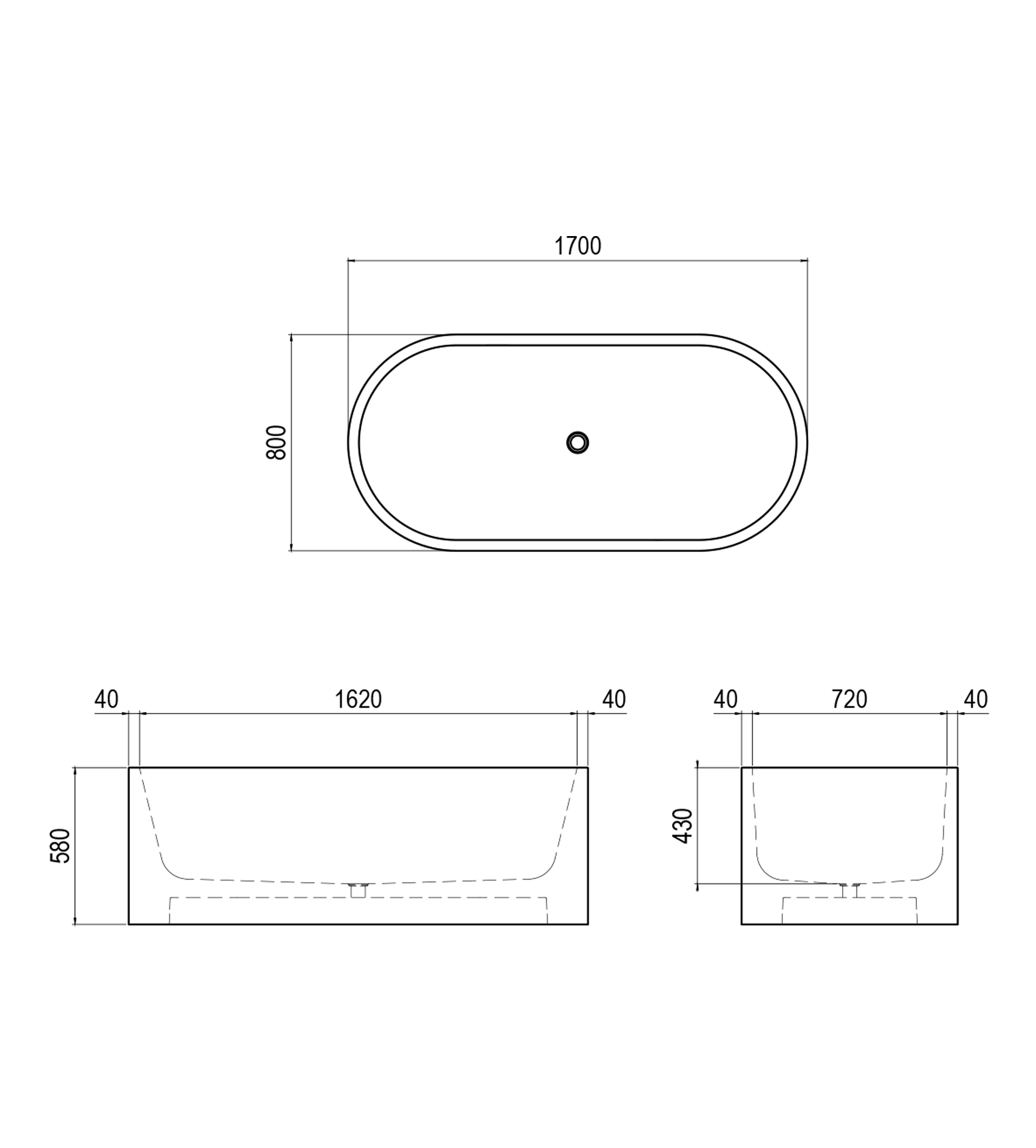 Apaiser Allegra 1700mm Stone Freestanding Bath