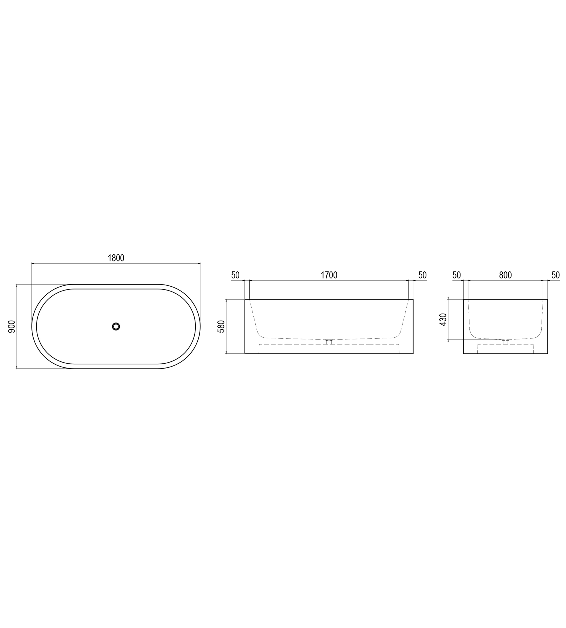 Apaiser Allegra 1800mm Stone Freestanding Bath