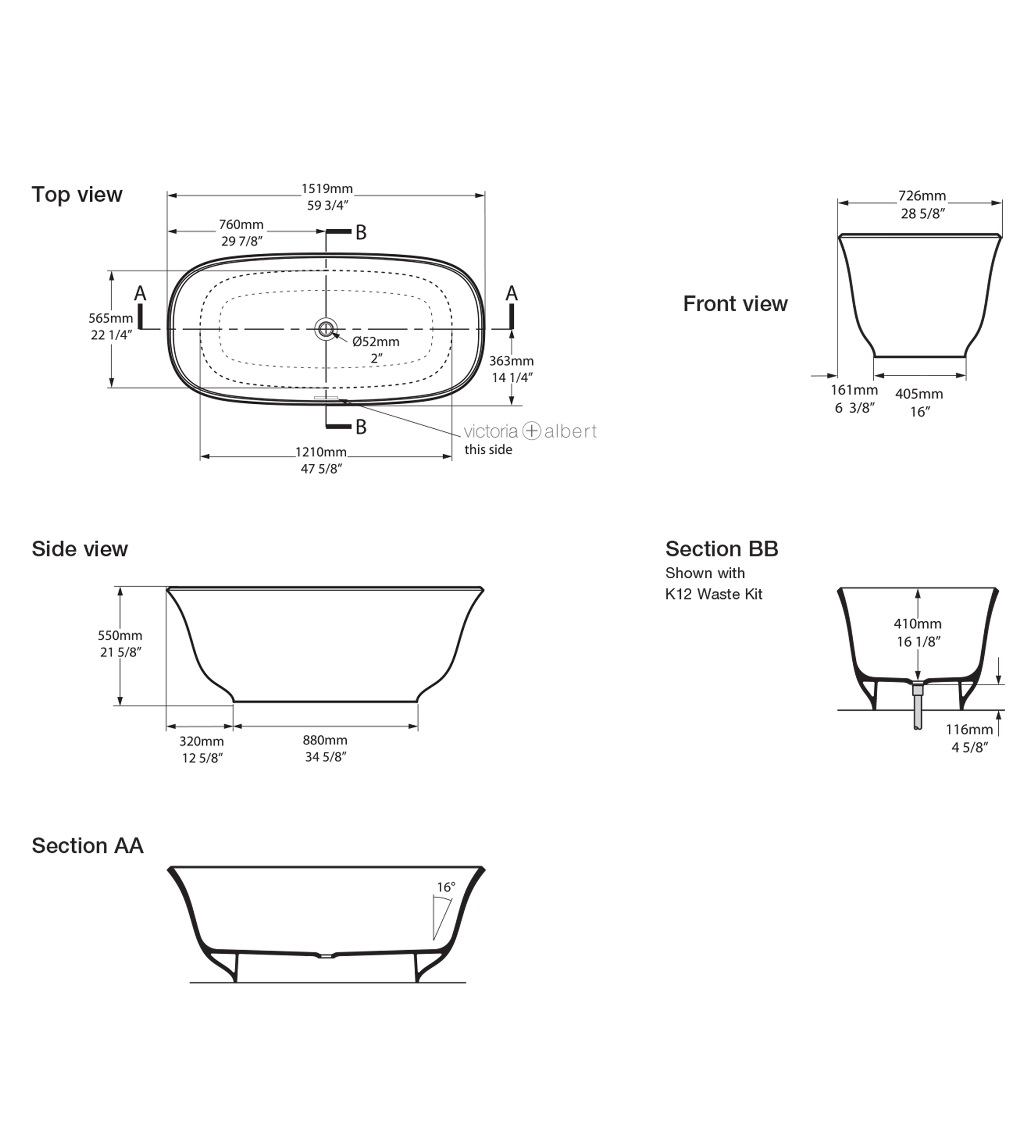 Victoria & Albert Amiata 1500mm Stone Freestanding Bath, Matt White