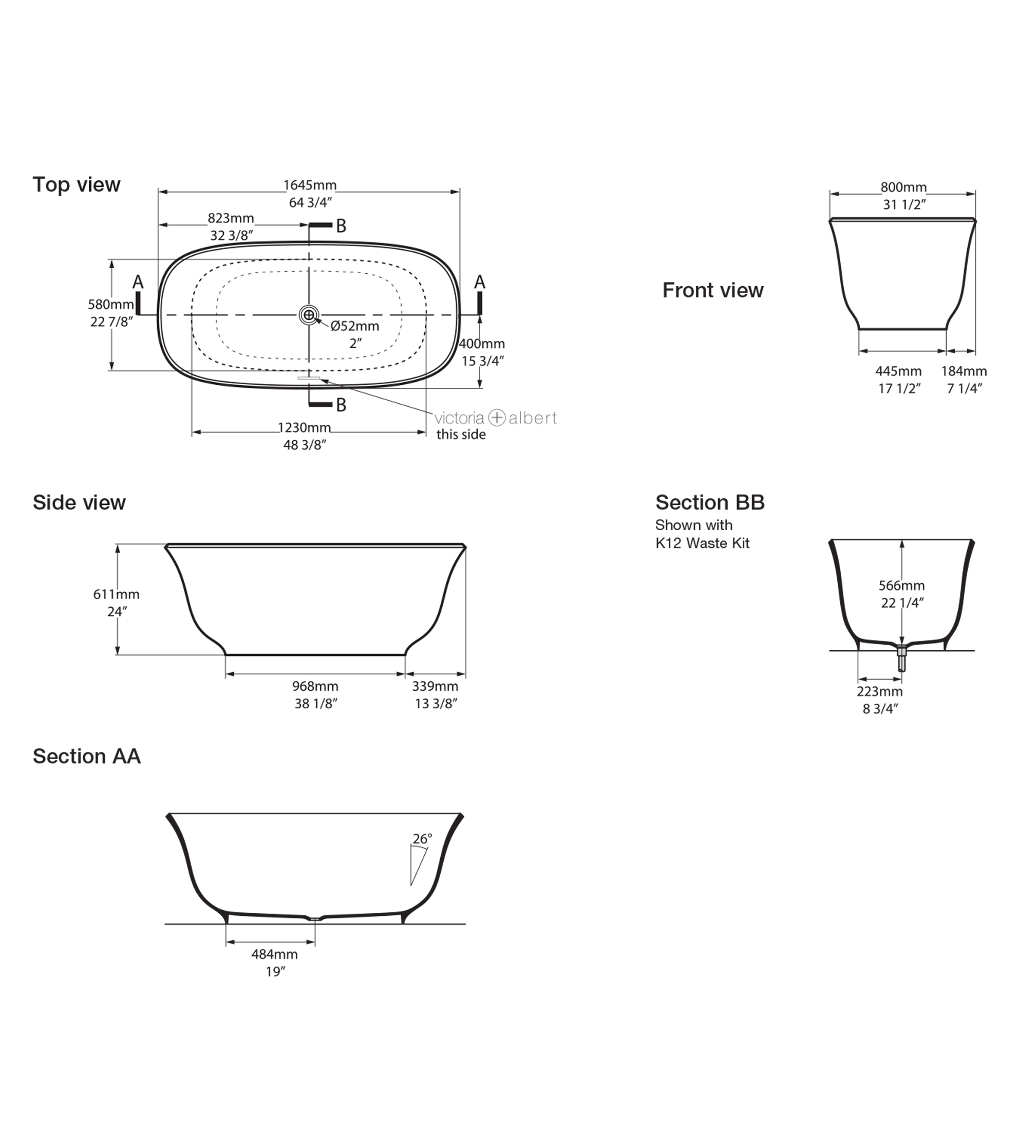 Victoria & Albert Amiata 1650mm Stone Freestanding Bath, Matt White