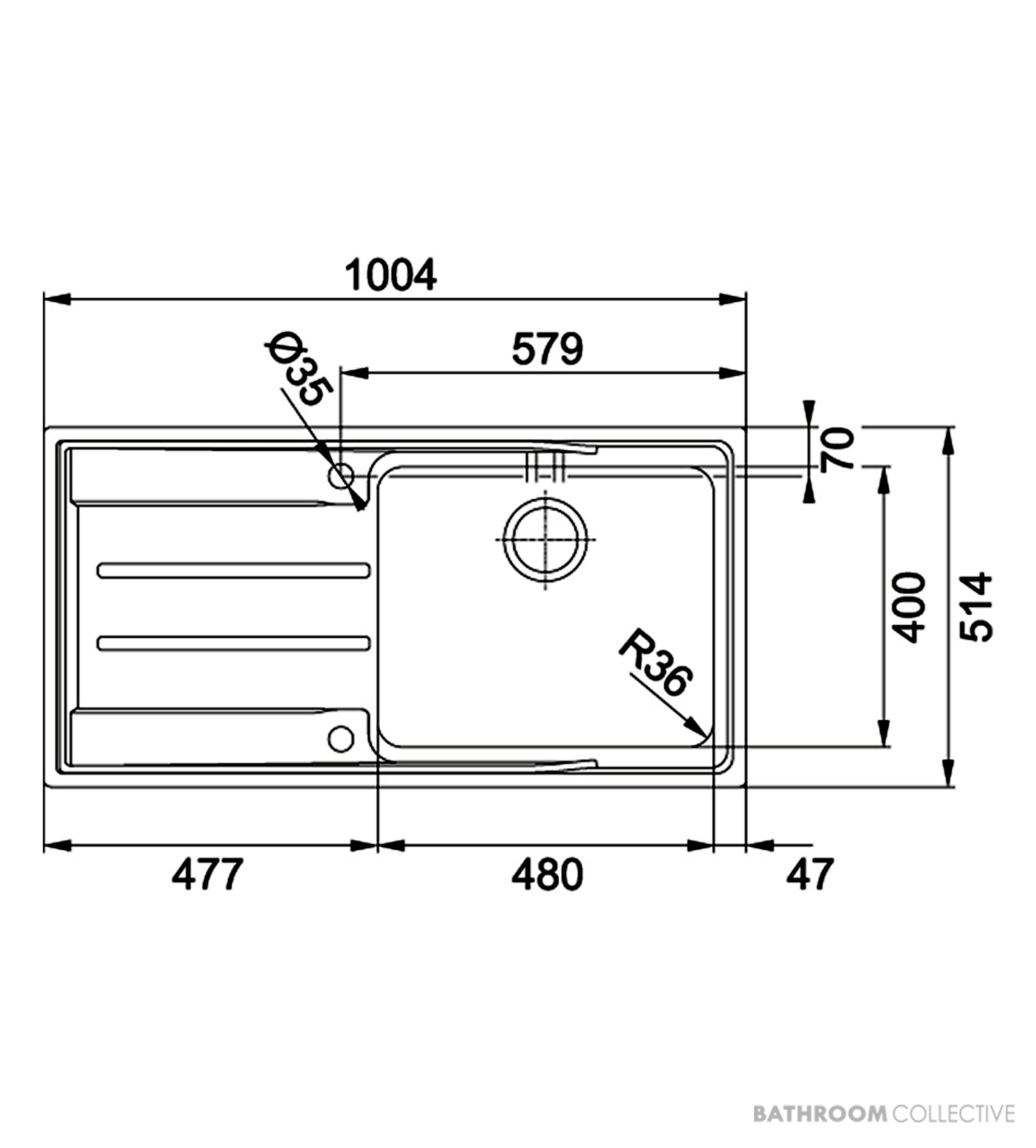 Franke Aton Flush & Top Mount Single Bowl Sink 1004mm, Left Drainer, Stainless ANX211LHD