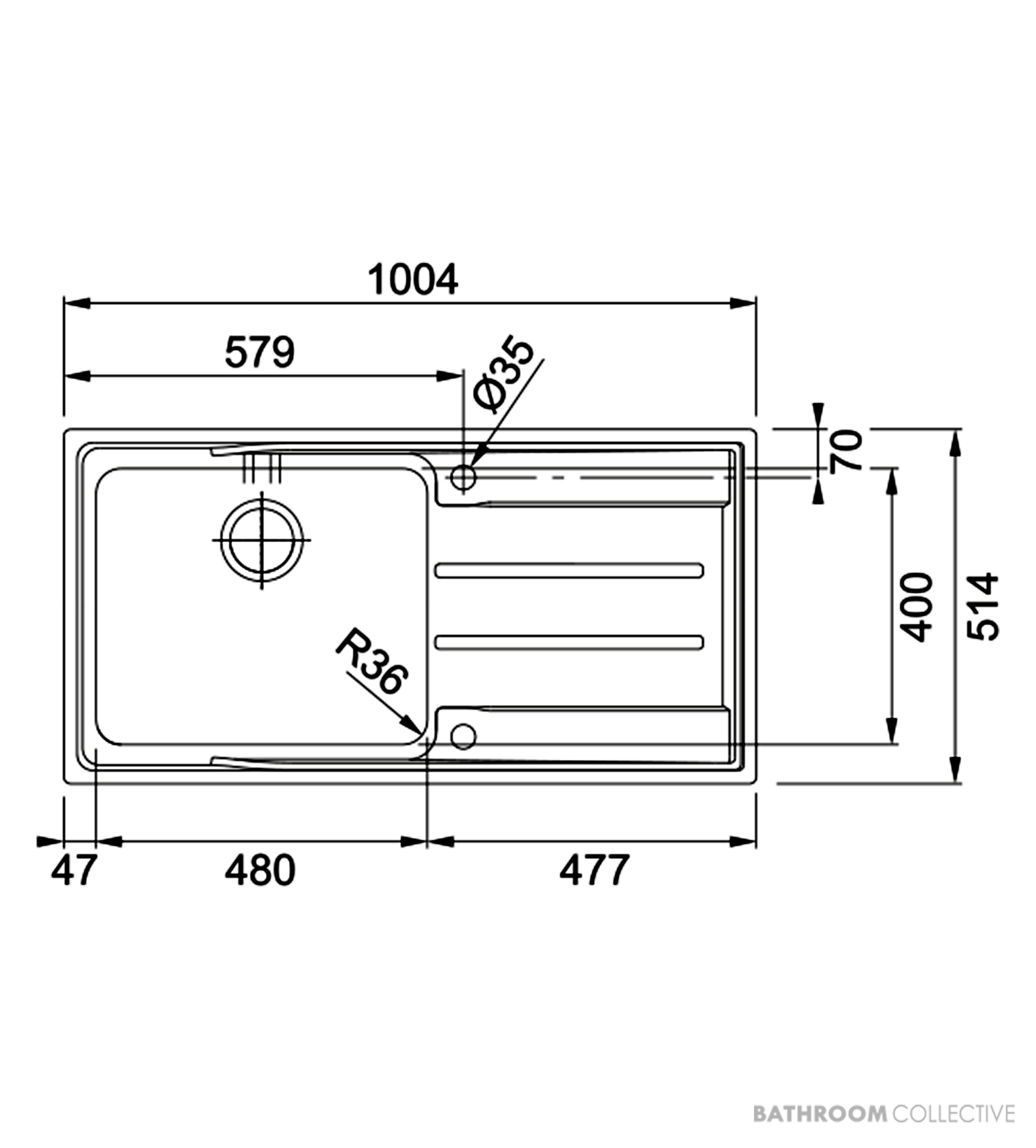 Franke Aton Flush & Top Mount Single Bowl Sink 1004mm, Right Drainer, Stainless ANX211RHD