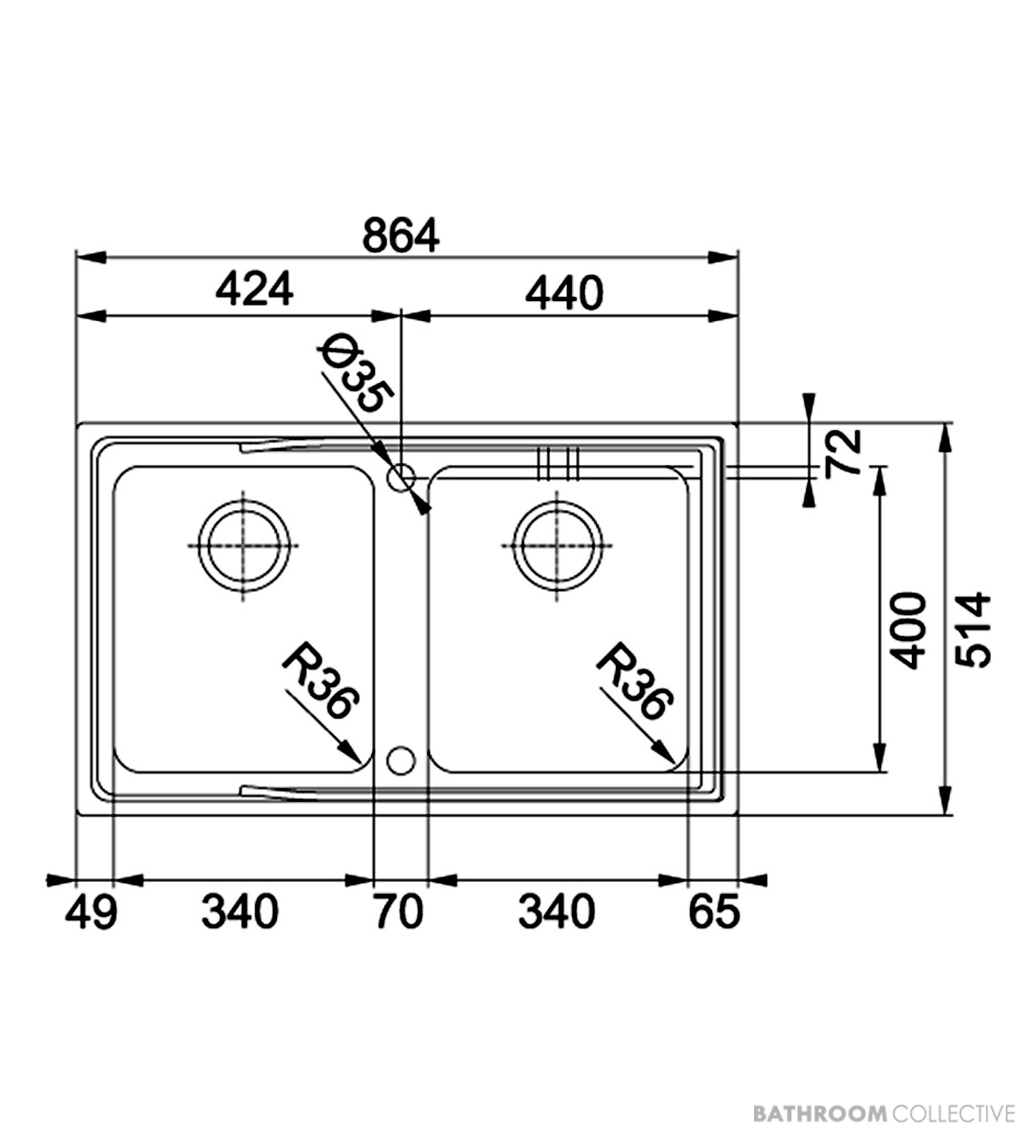 Franke Aton Flushmount Double Bowl Sink 864mm, Stainless ANX220