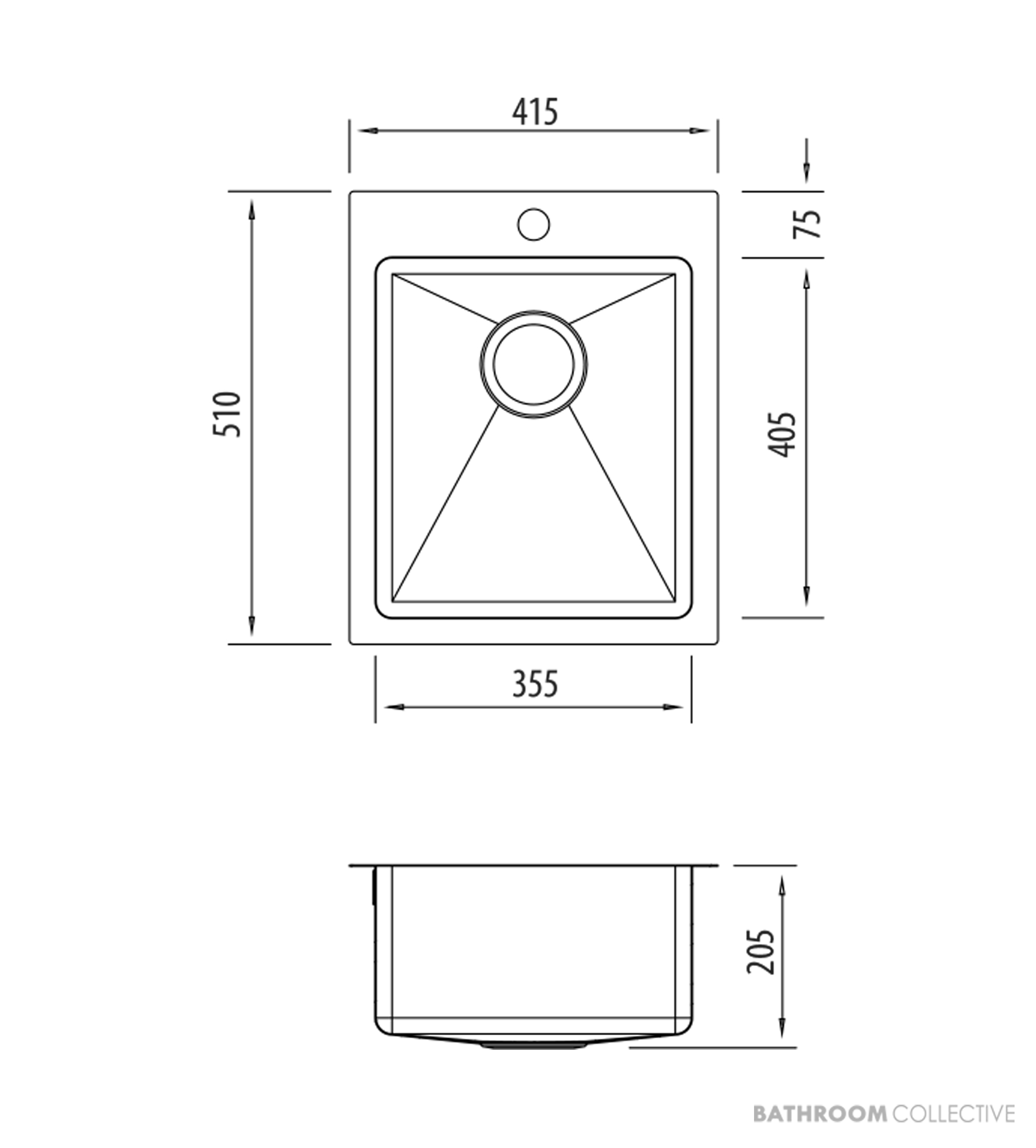Oliveri Apollo Top, Flush & Under Mount Single Bowl Sink 415mm, Stainless AP1451