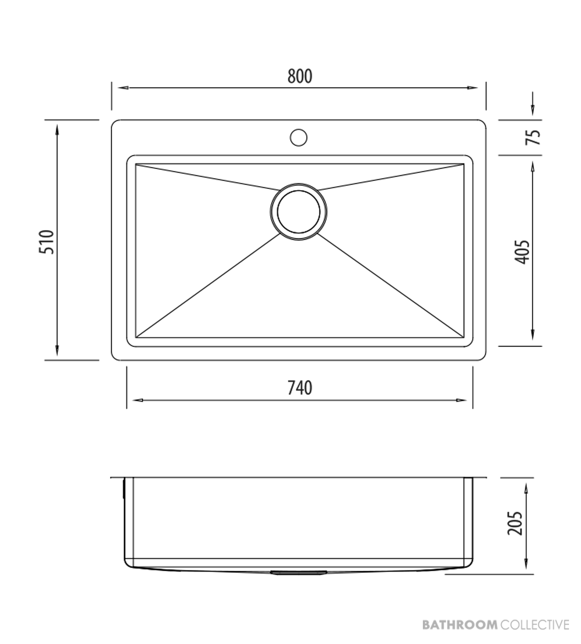 Oliveri Apollo Top, Flush & Under Mount Mega Bowl Sink 800mm, Stainless AP1491