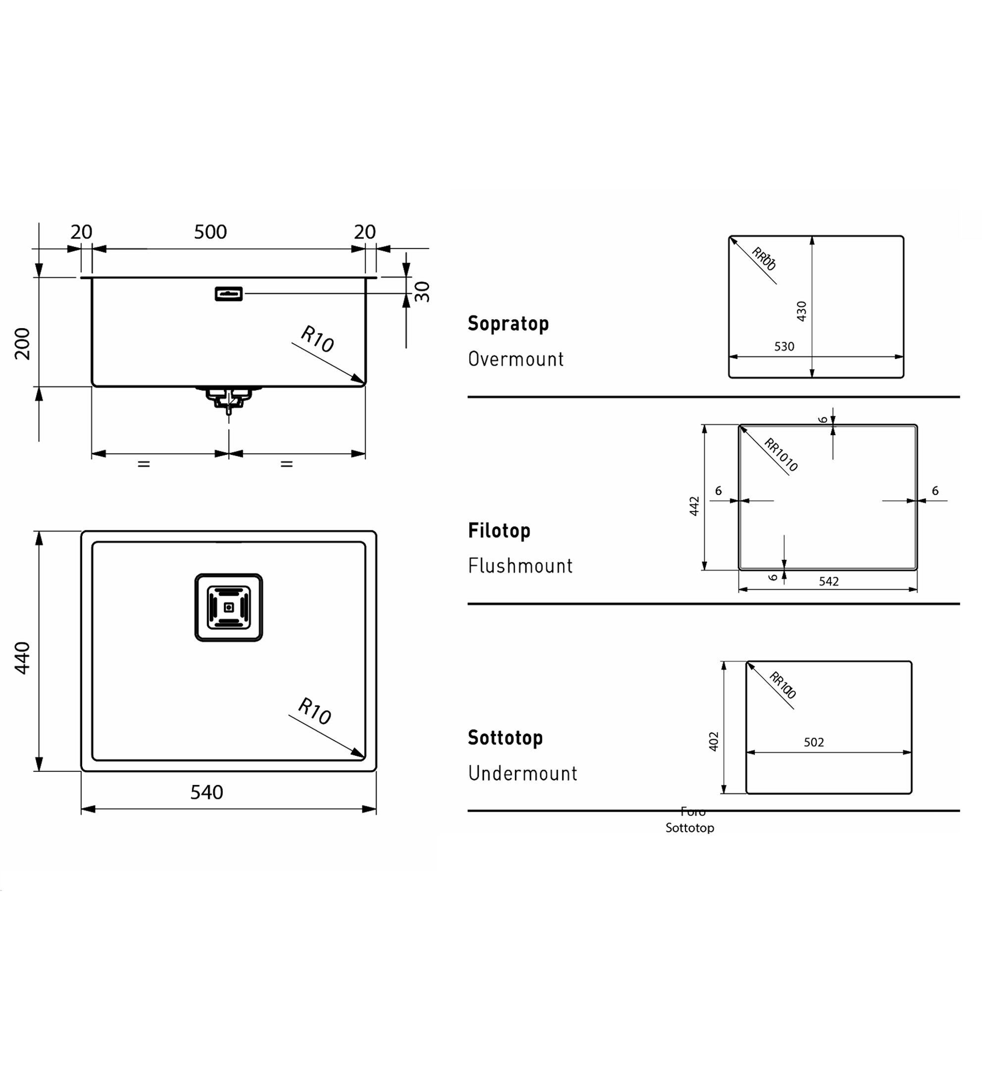 Artinox Radius 500 x 400 Single Bowl Kitchen Sink, Stainless Steel