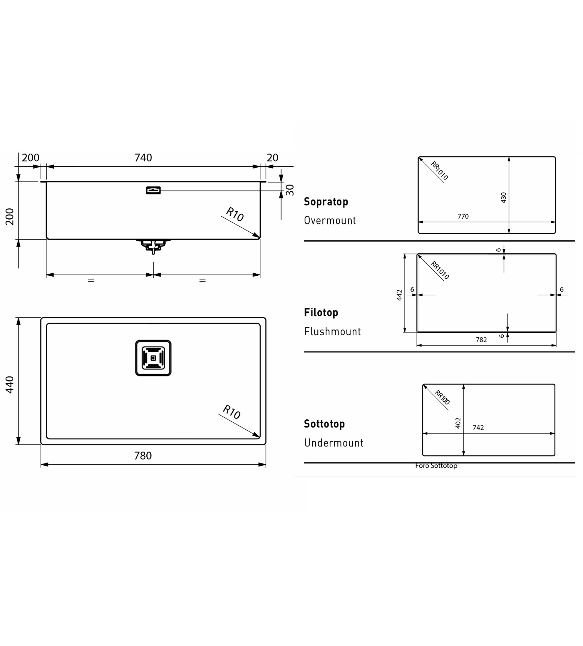 Artinox Radius 740 x 400 Single Bowl Kitchen Sink, Stainless Steel
