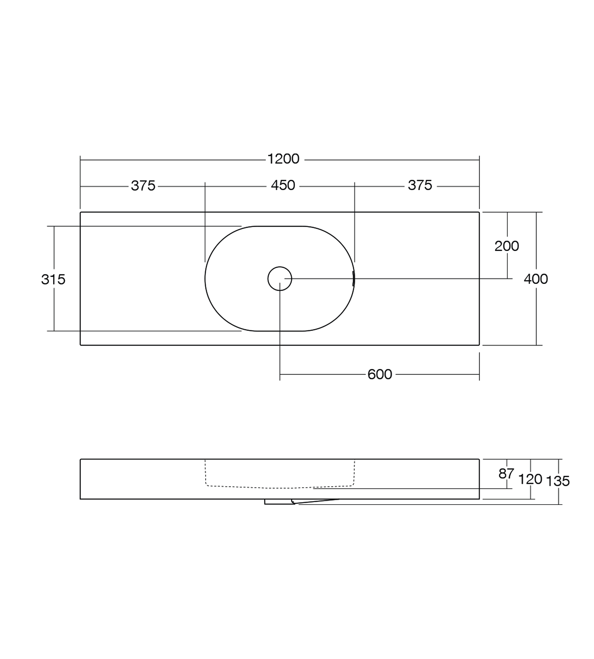 Omvivo Arki 1200mm Wall Basin, Matt White