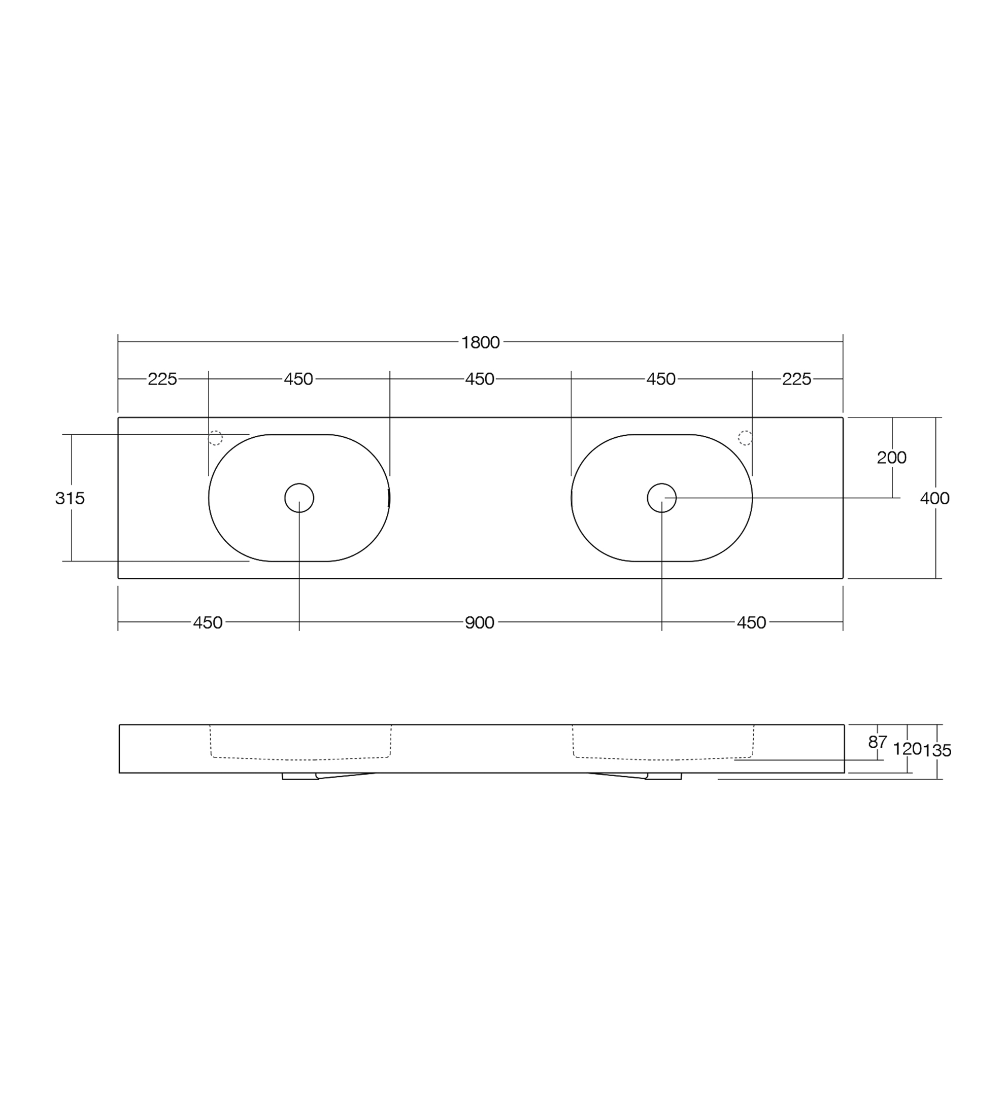 Omvivo Arki 1800mm Double Wall Basin, Matt White