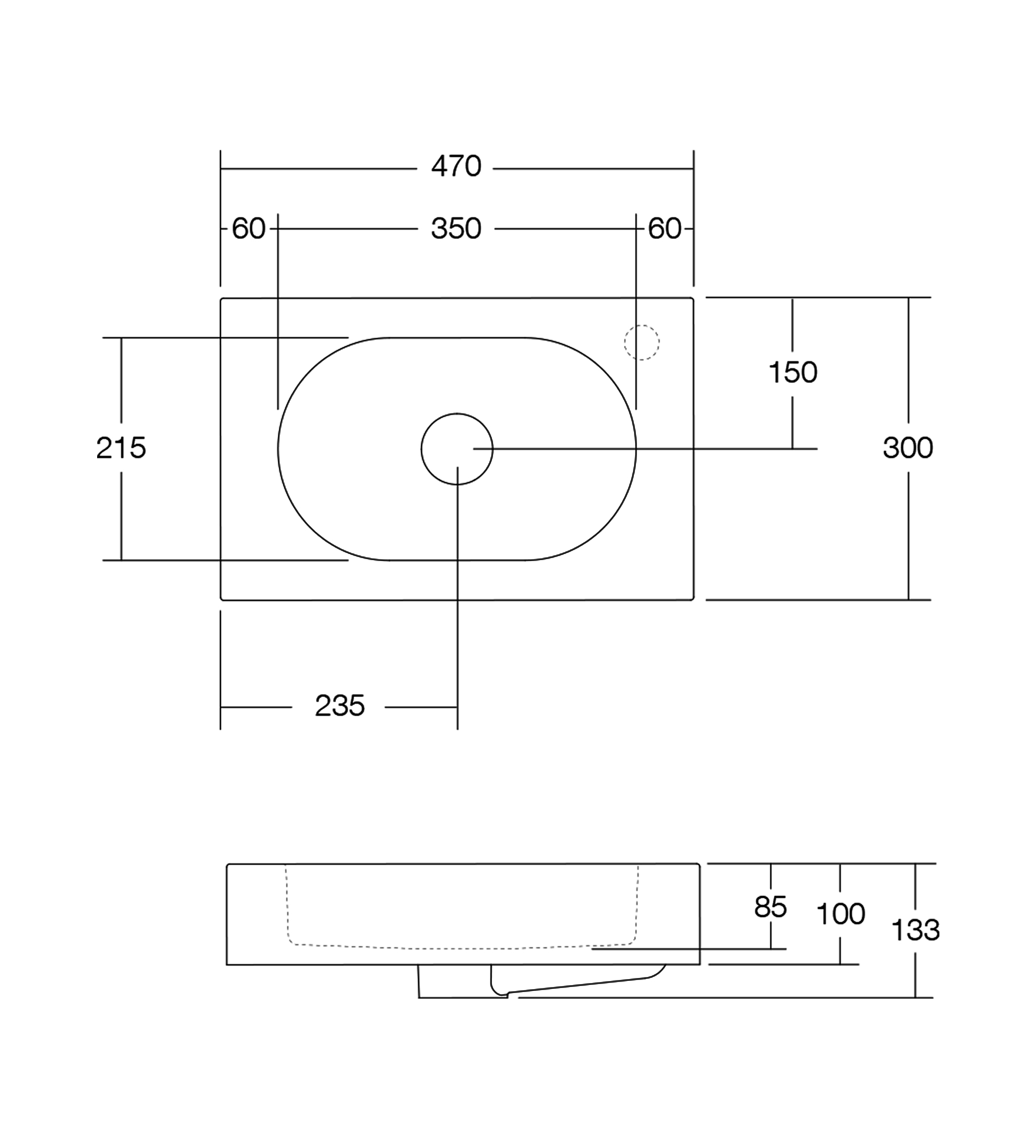 Omvivo Arki Mini 470mm Wall Basin, Matt White