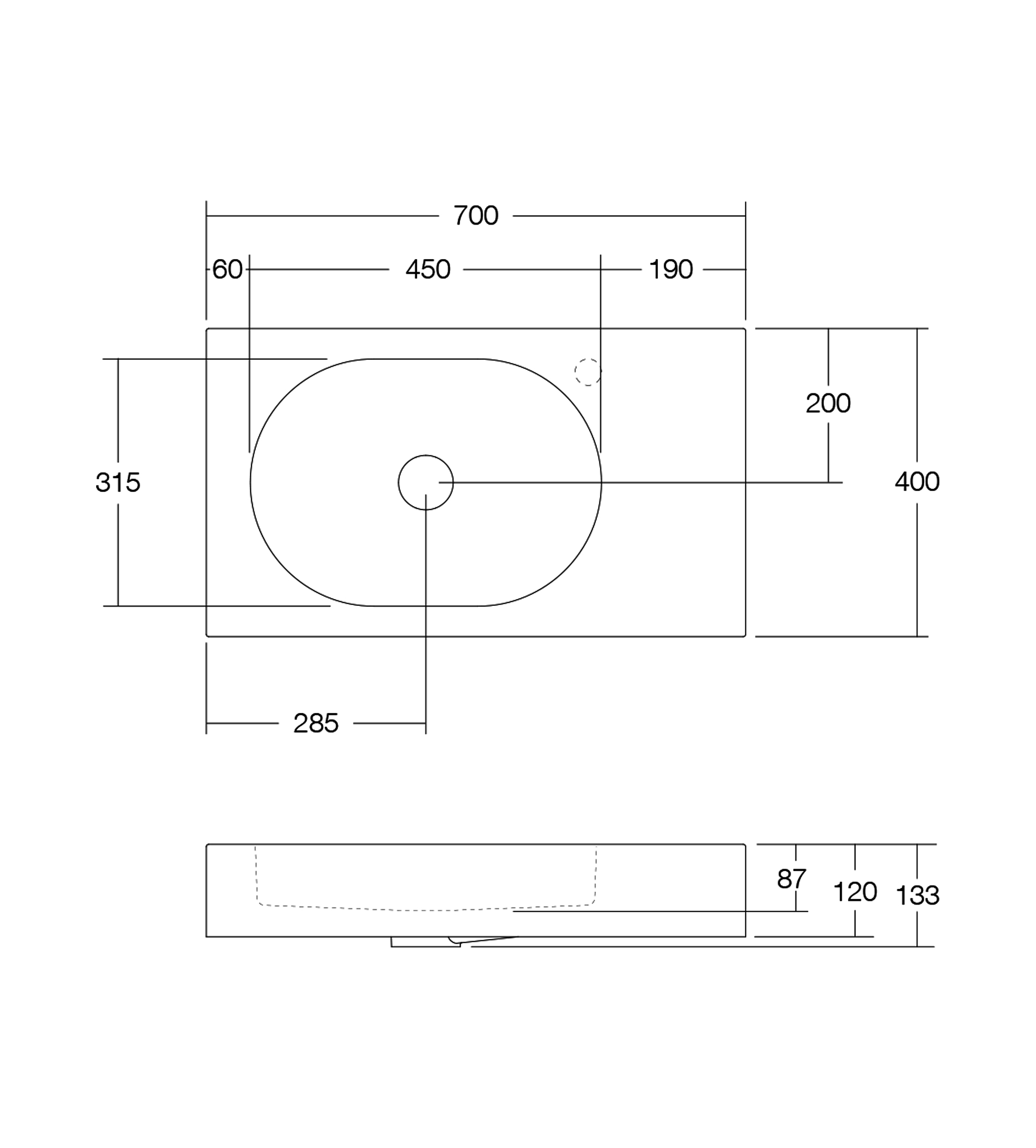 Omvivo Arki 700mm Wall Basin, Left Bowl, Matt White