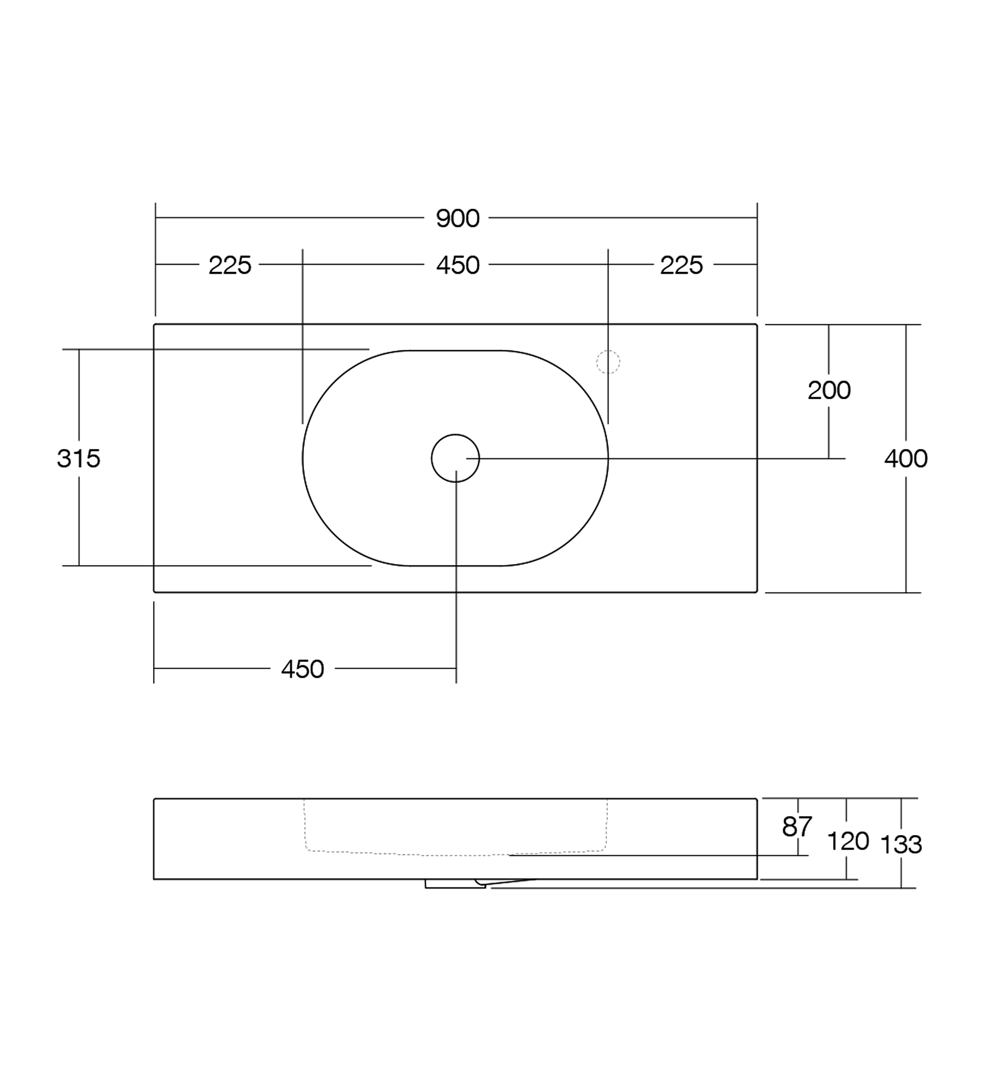 Omvivo Arki 900mm Wall Basin, Matt White