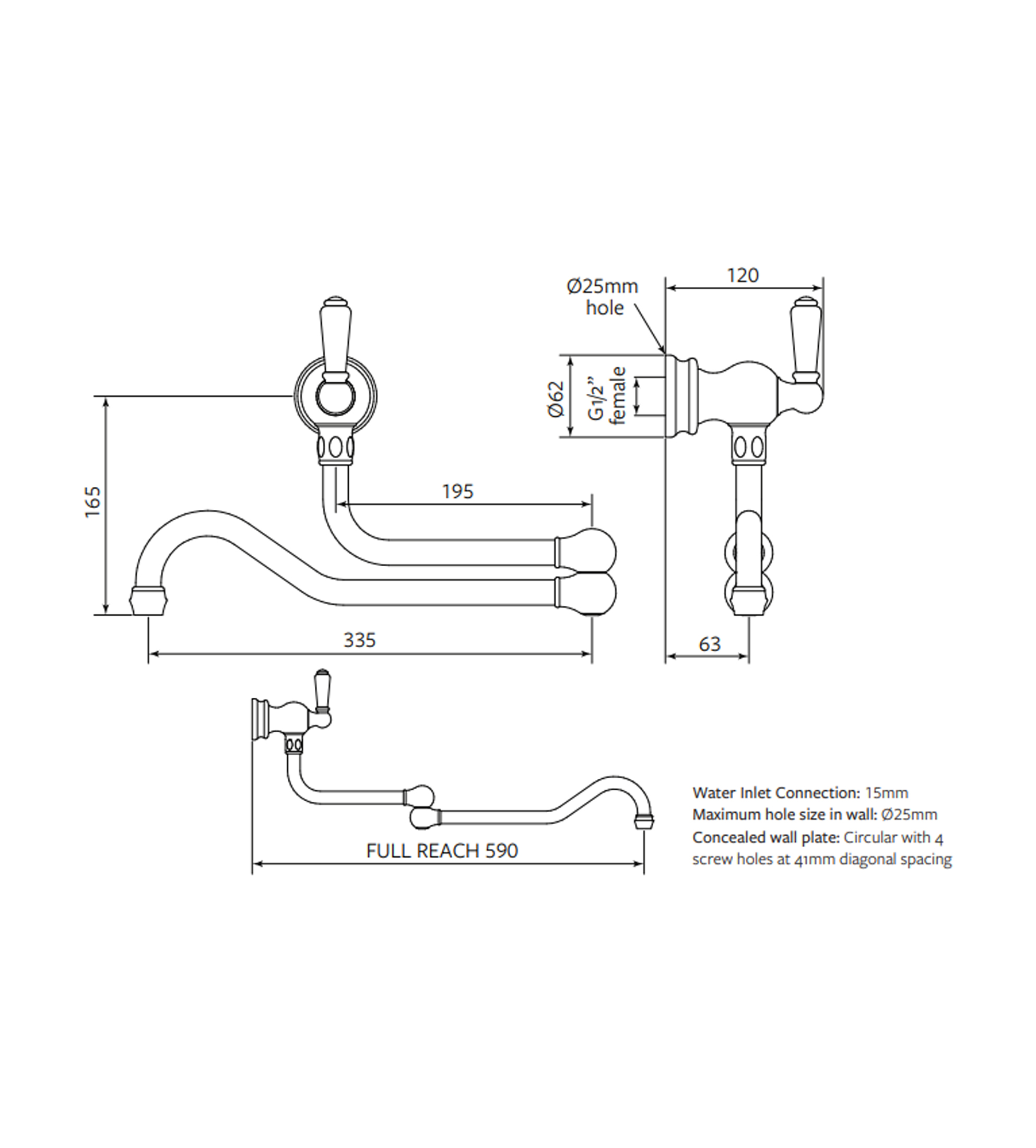 Shaws by Perrin & Rowe Wall Mounted Pot Filler - Polished Nickel