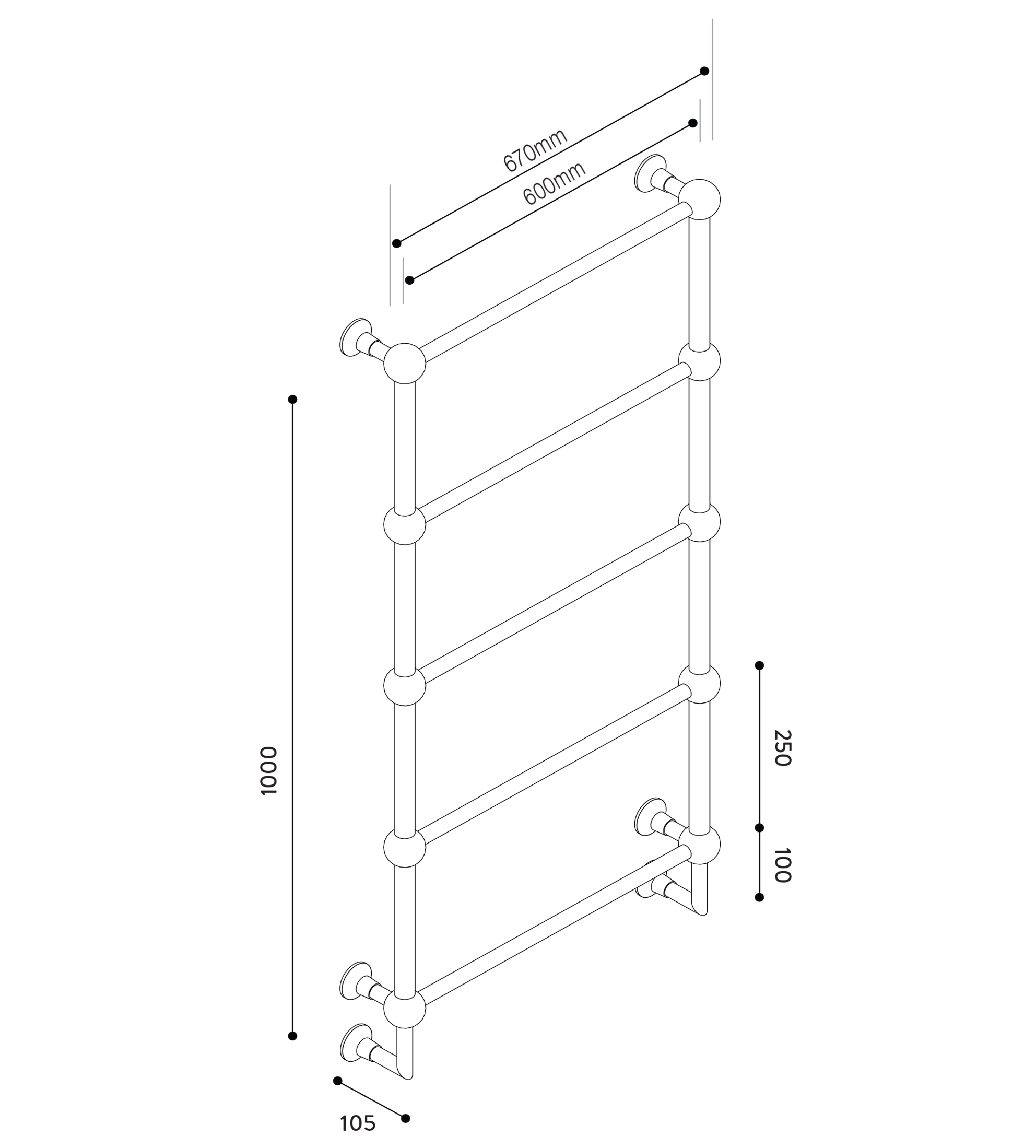Hydrotherm B Series Heated Towel Rail 1000mm x 600mm