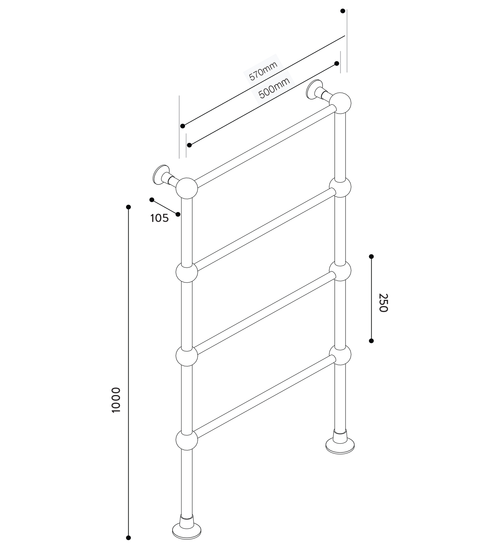 Hydrotherm B Series Floor Mounted Electric Towel Rail 1000mm x 500mm