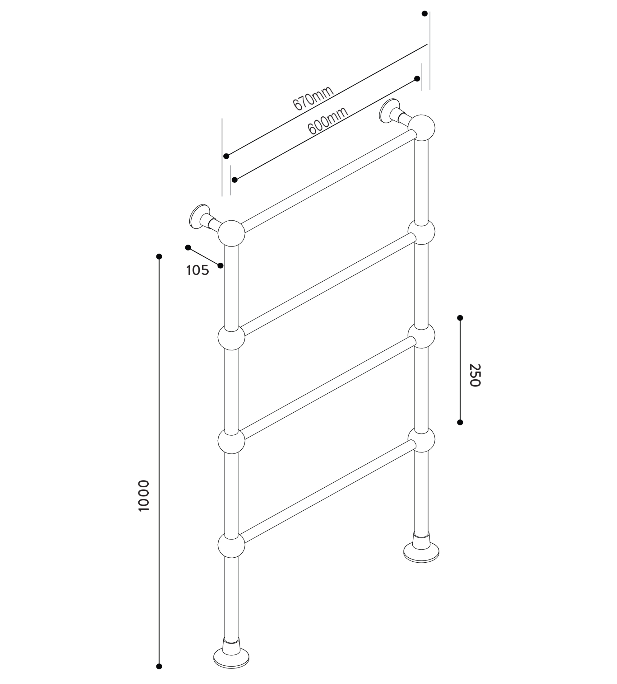 Hydrotherm B Series Floor Mounted Non-Electric Towel Rail 1000mm x 600mm