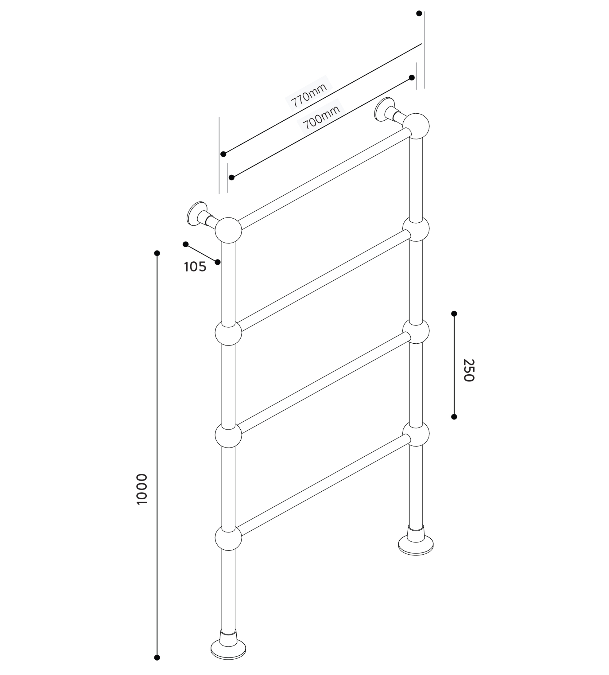 Hydrotherm B Series Floor Mounted Electric Towel Rail 1000mm x 700mm