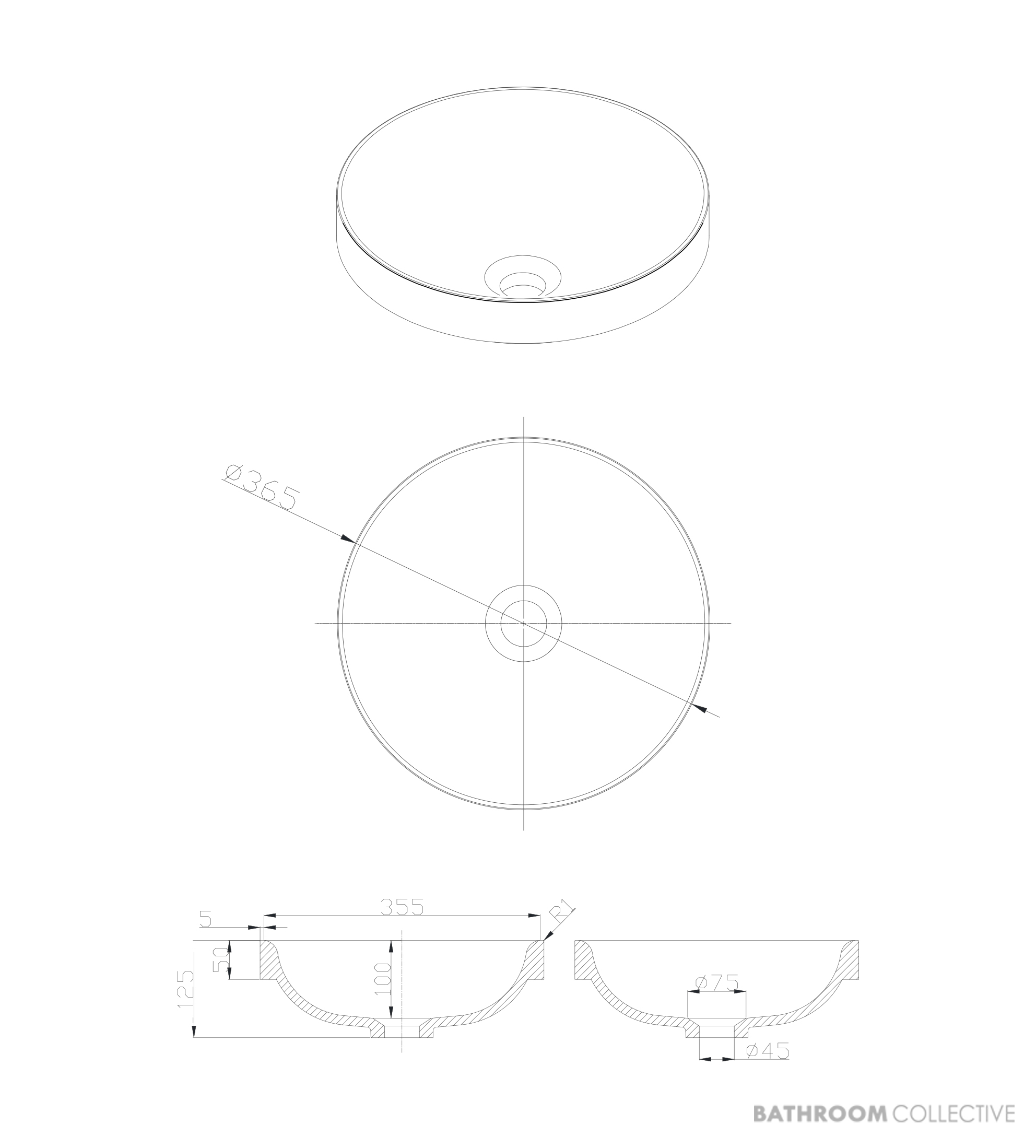 Loughlin Bailee Round Acrylic 365mm Semi-Inset Basin, White