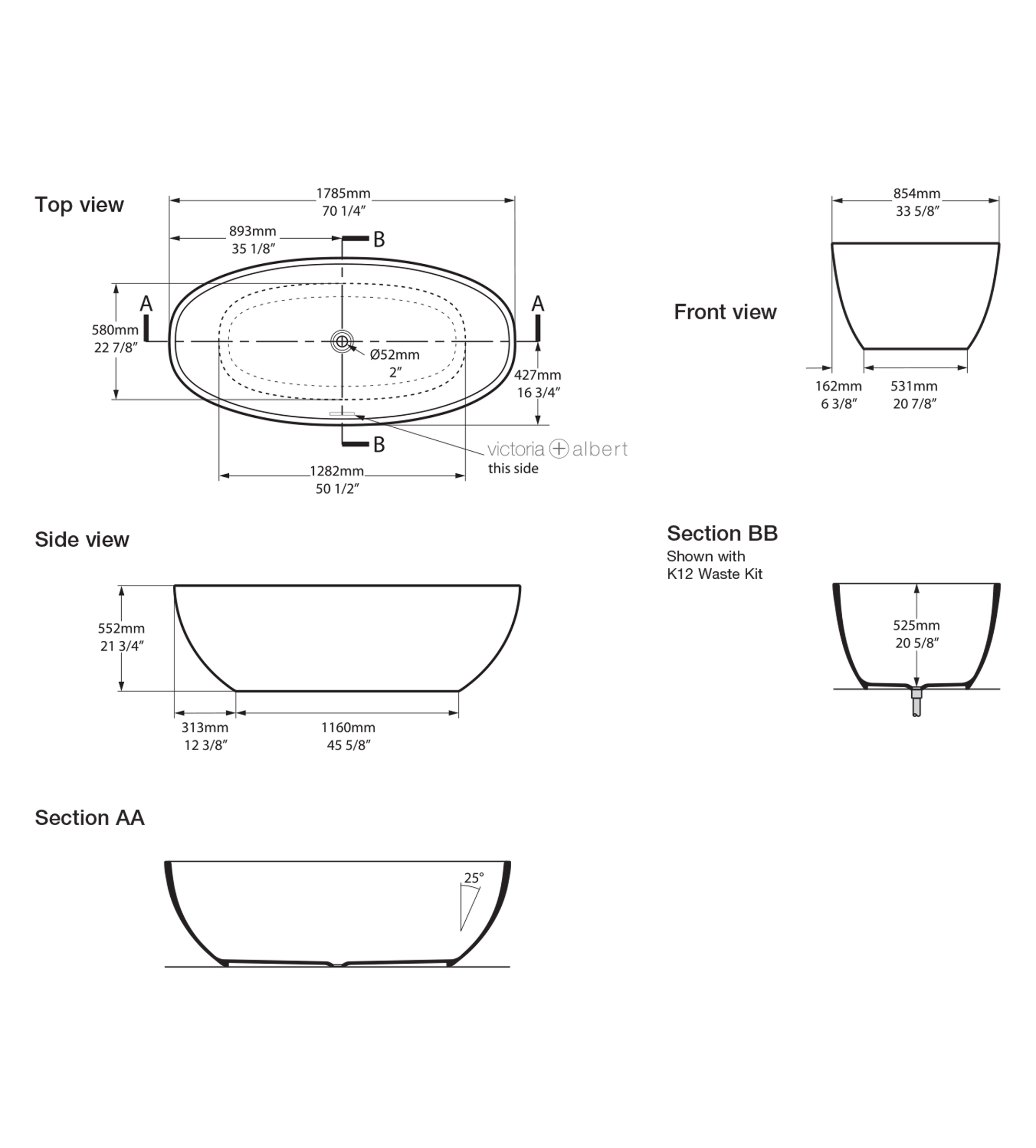 Victoria & Albert Barcelona 1785mm Classic Stone Freestanding Bath, Gloss White