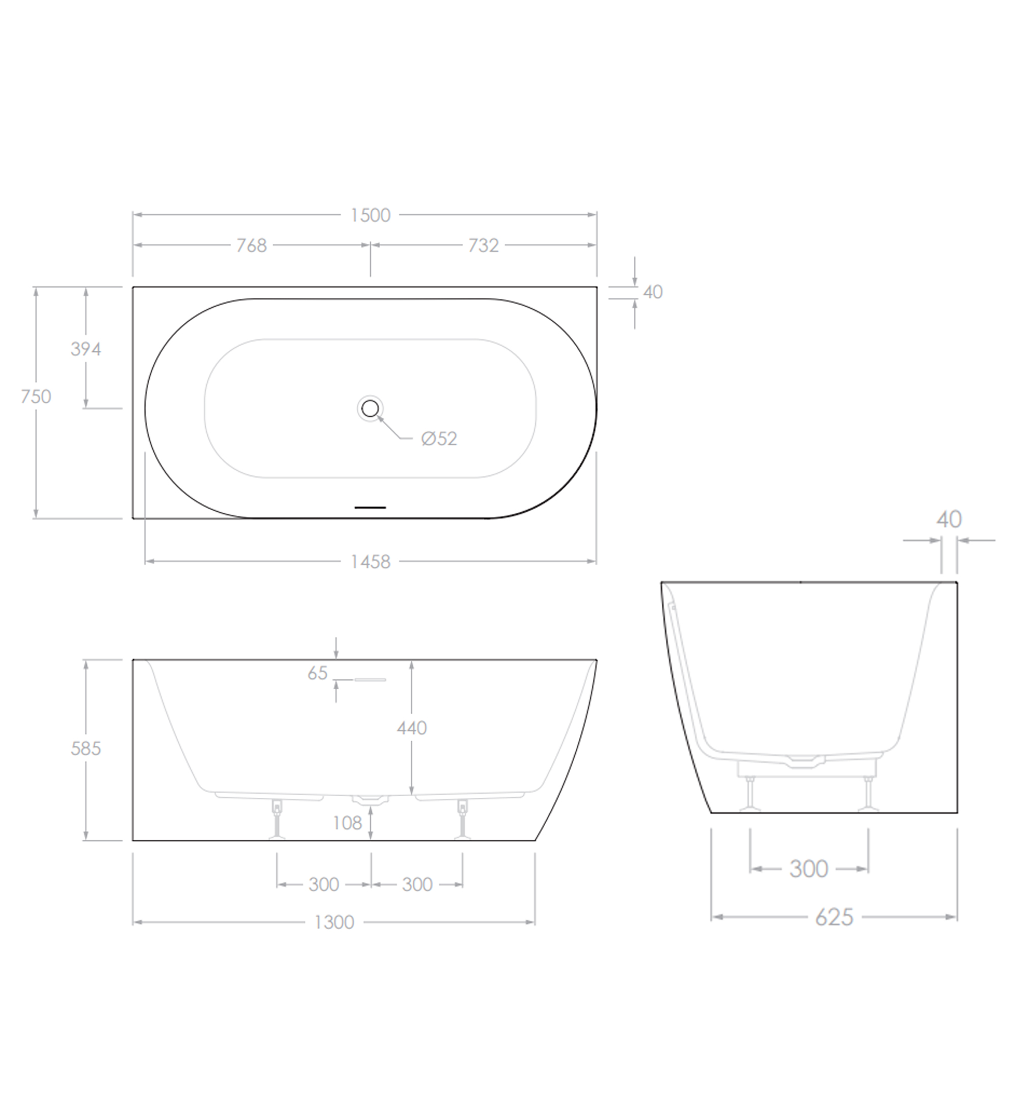 ADP Glacier 1500mm Acrylic Left Corner Bath, Gloss White