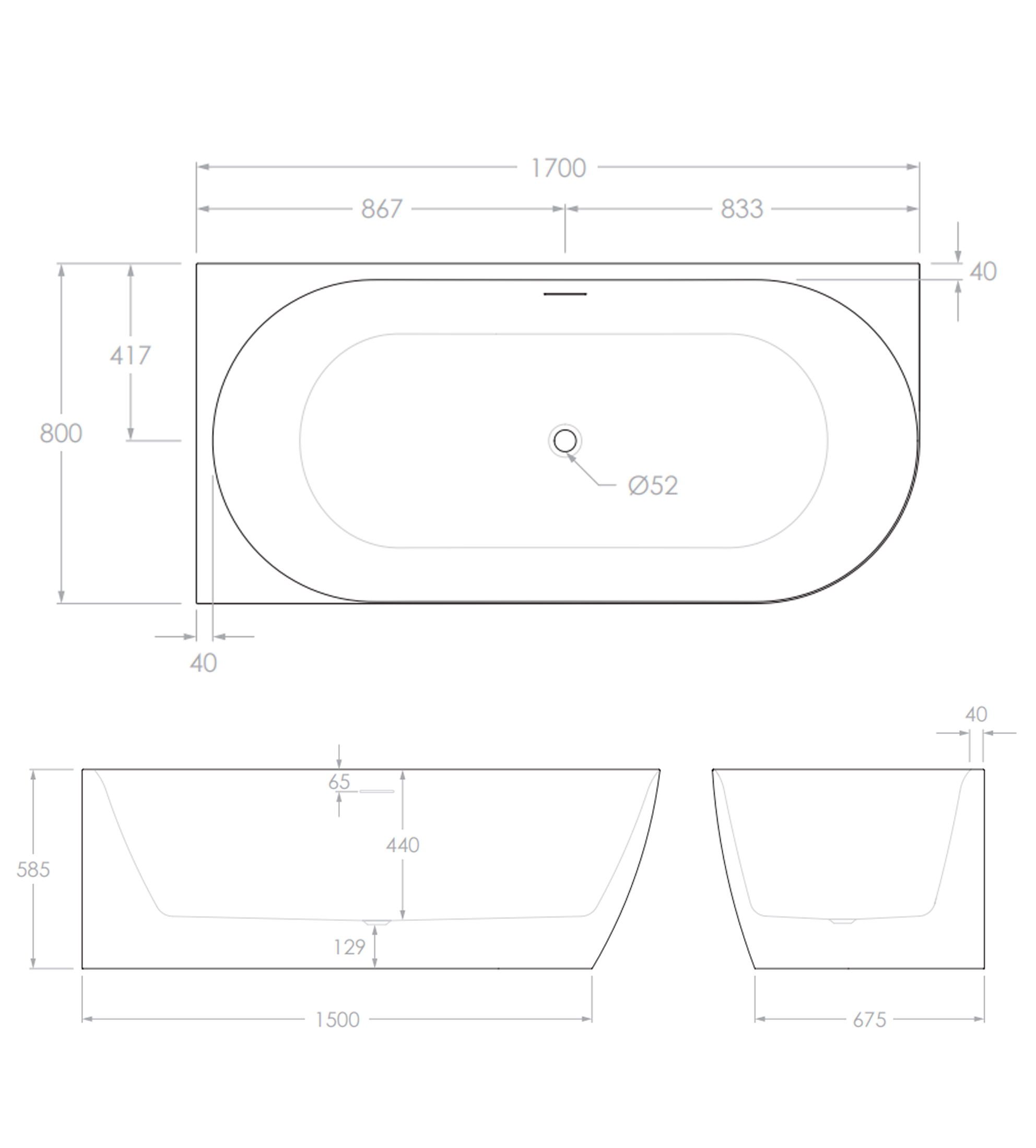 ADP Glacier 1700mm Acrylic Left Corner Bath, Gloss White