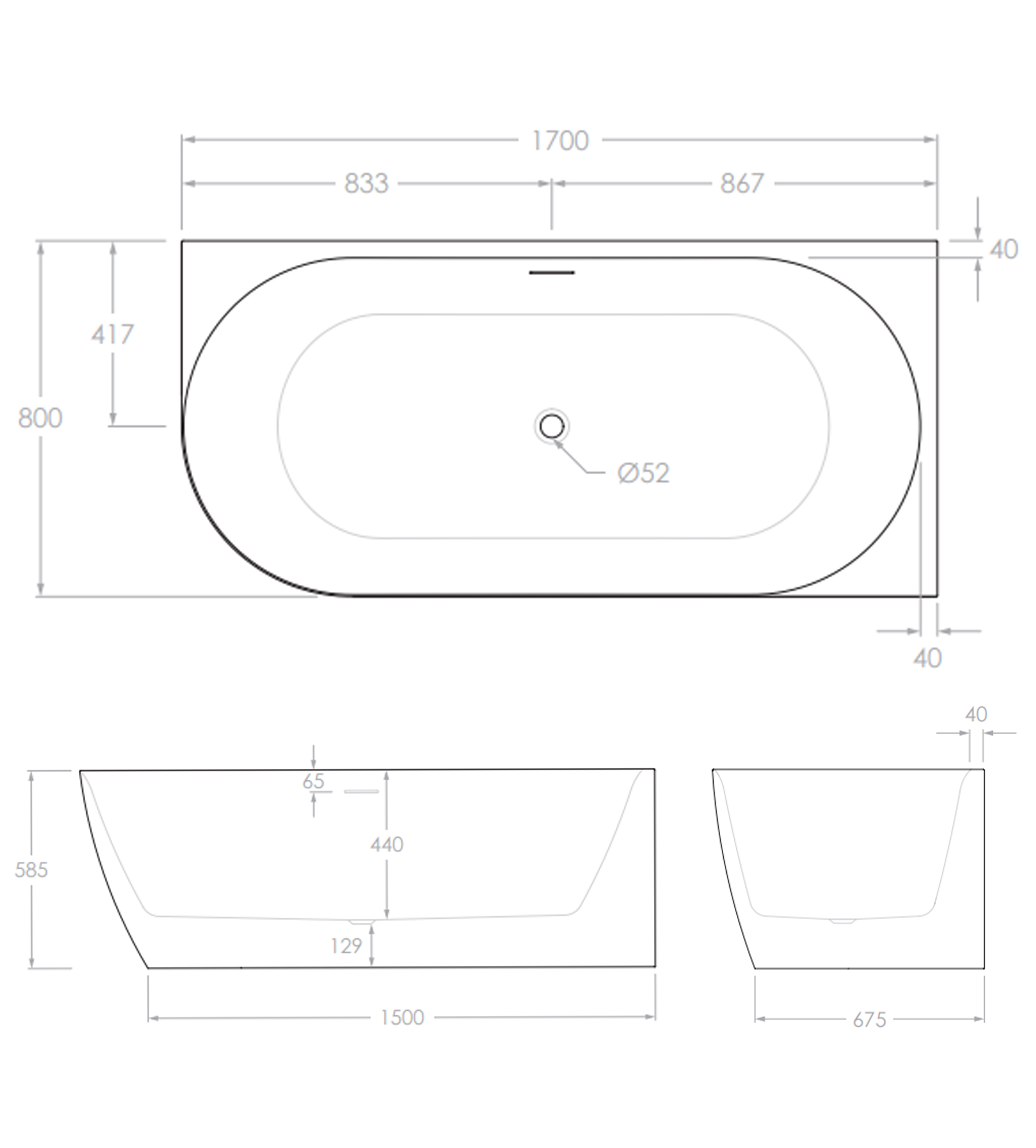 ADP Glacier 1700mm Acrylic Right Corner Bath, Gloss White