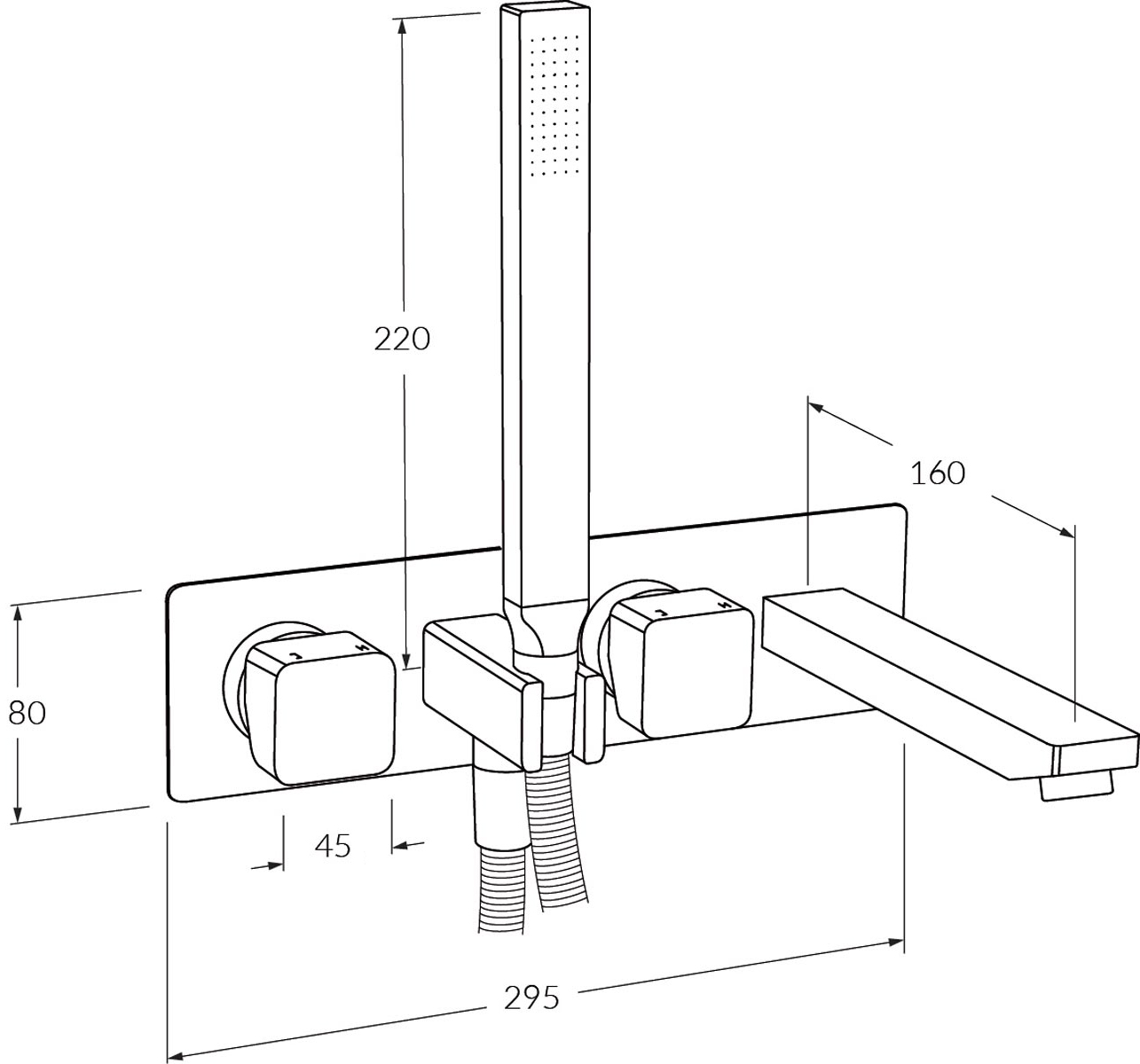 Sussex Suba Bath Mixer System Lh With Hand Shower 160mm
