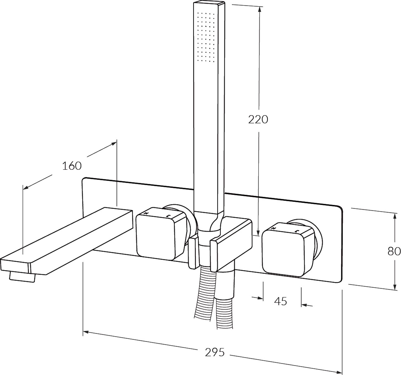 Sussex Suba Bath Mixer System Rh With Hand Shower 160mm