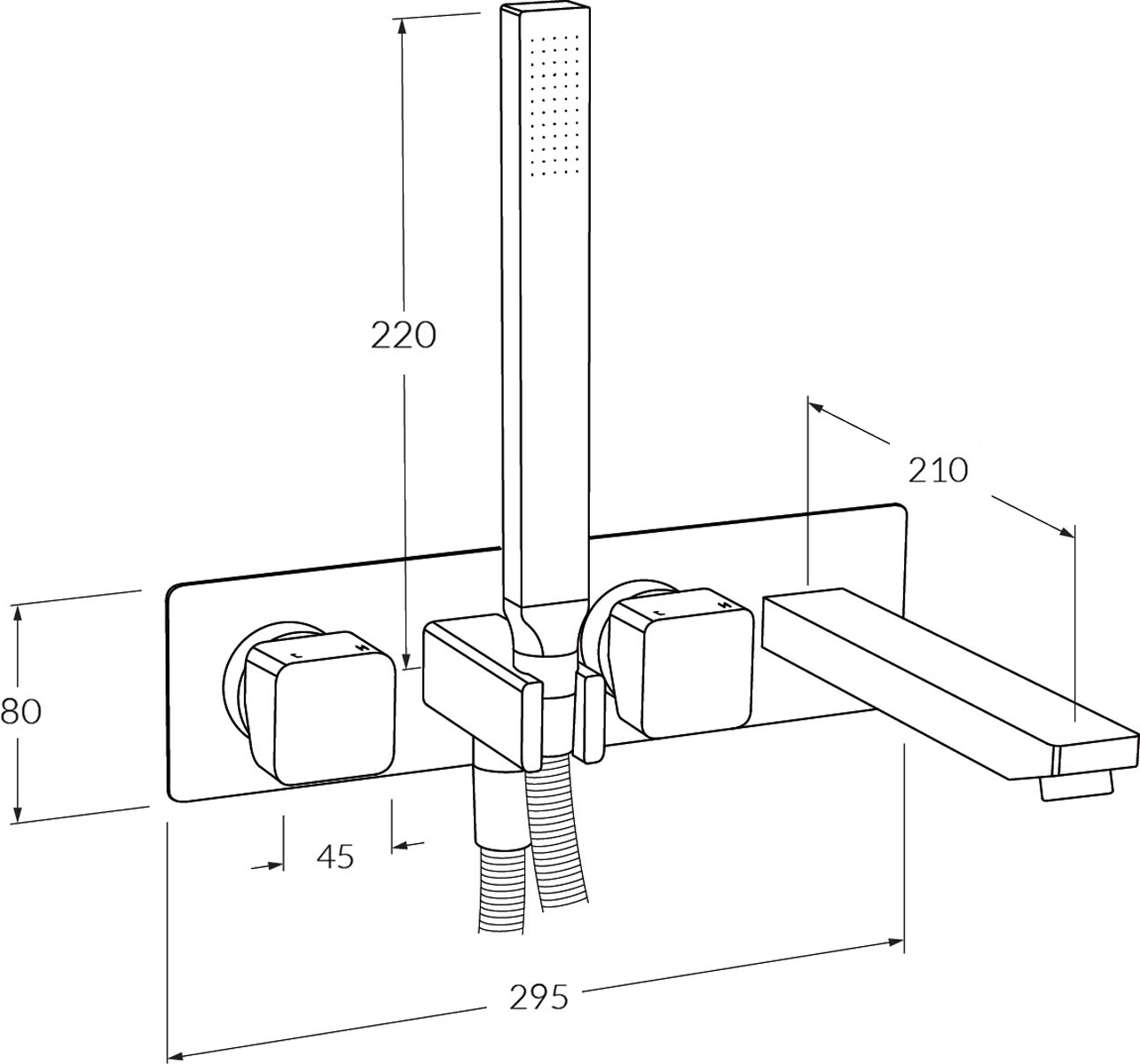 Sussex Suba Bath Mixer System Lh With Hand Shower 210mm