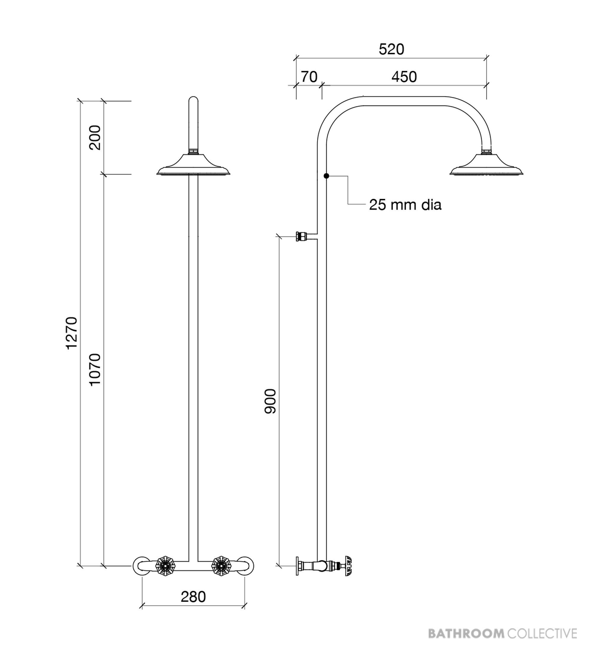 Brooklyn Copper Co Island Wall Mounted Outdoor Shower, Solid Copper