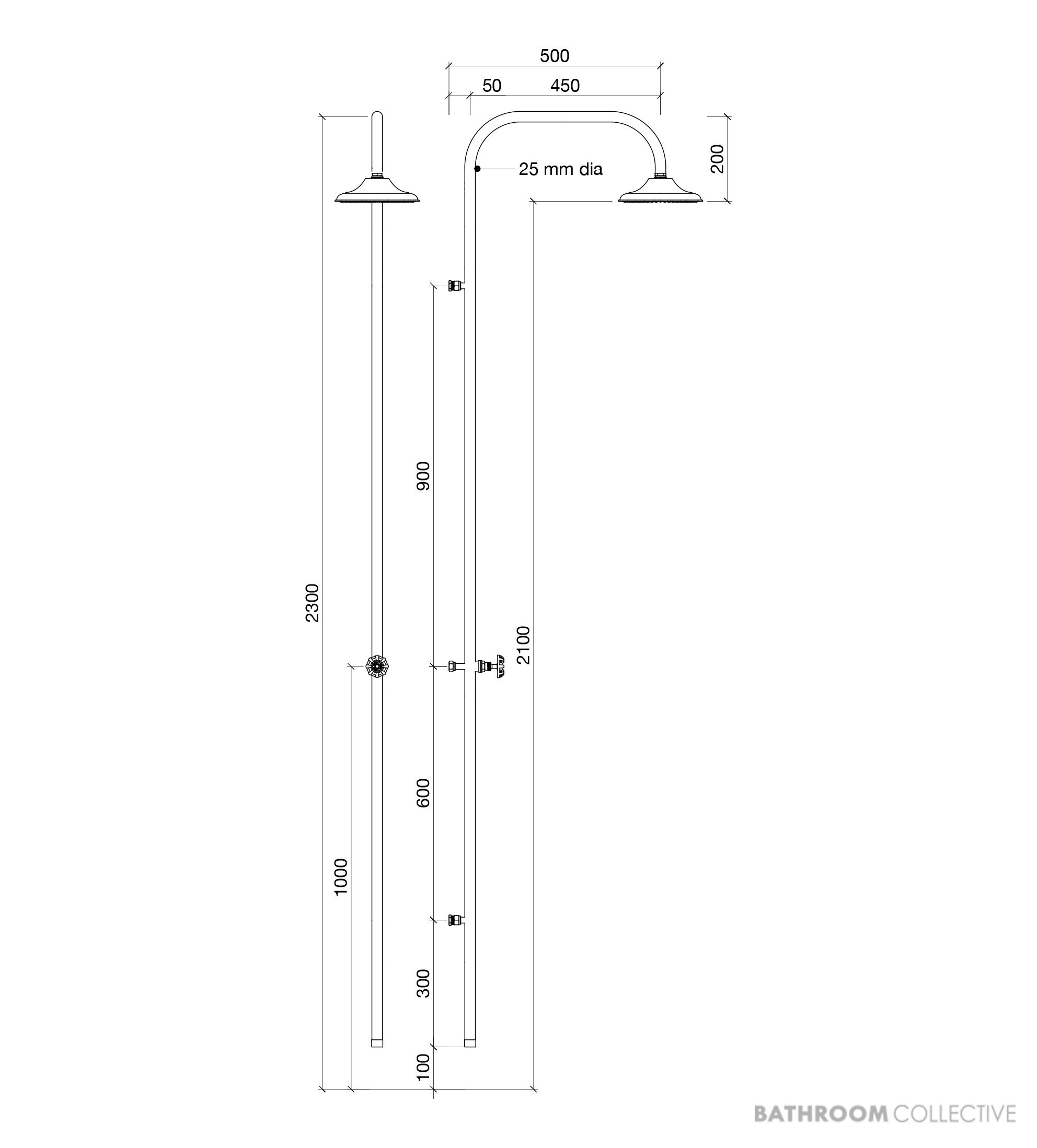 Brooklyn Copper Co Huski Wall Mounted Outdoor Shower, Solid Copper or Brass