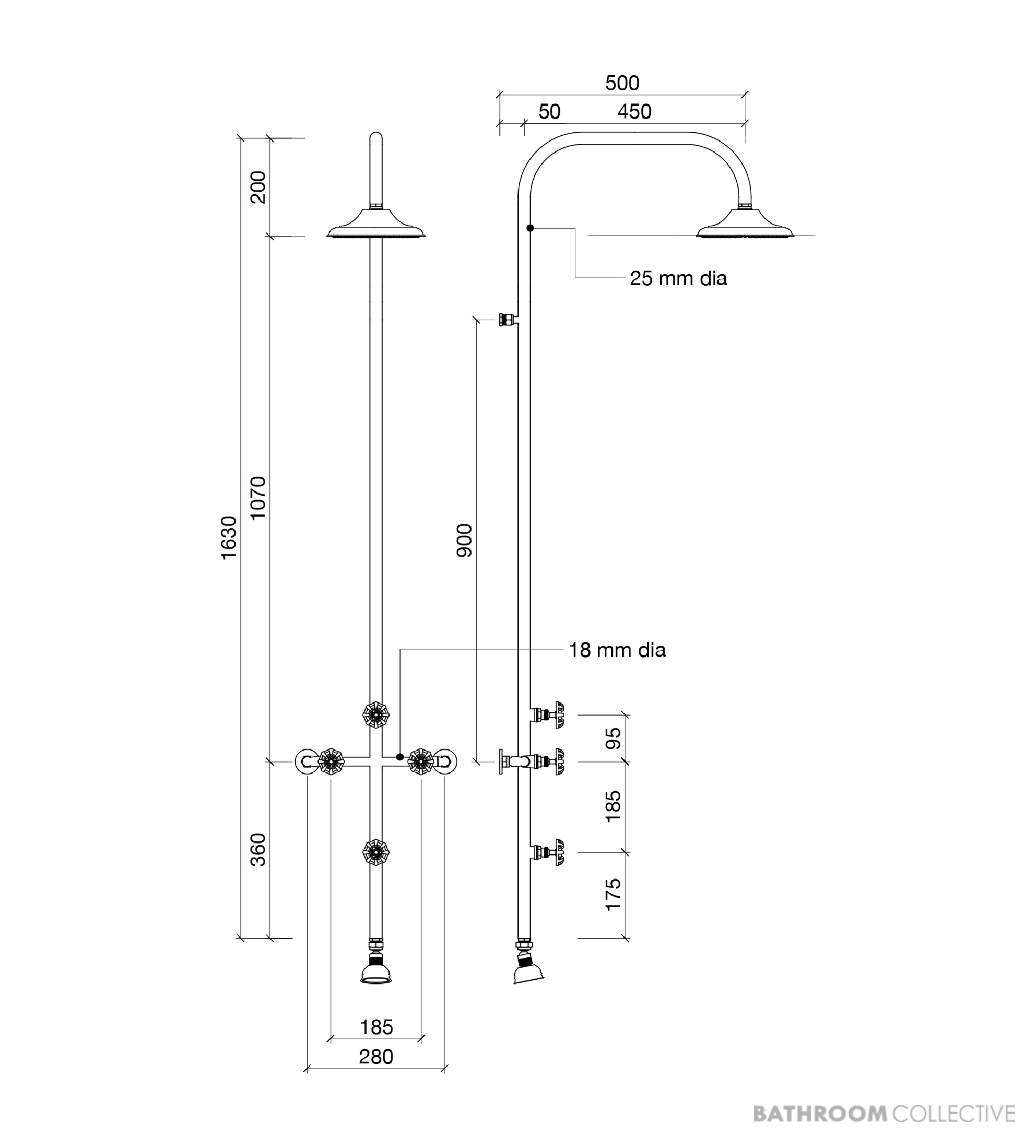 Brooklyn Copper Co Newport Wall Mounted Outdoor Shower