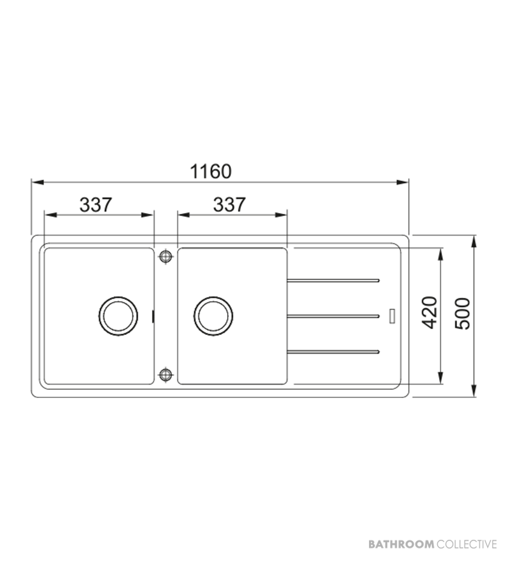 Franke Basis Topmount Double Bowl Sink 1160mm, WWK, RM44, Matt Black BFG621MB-FPC
